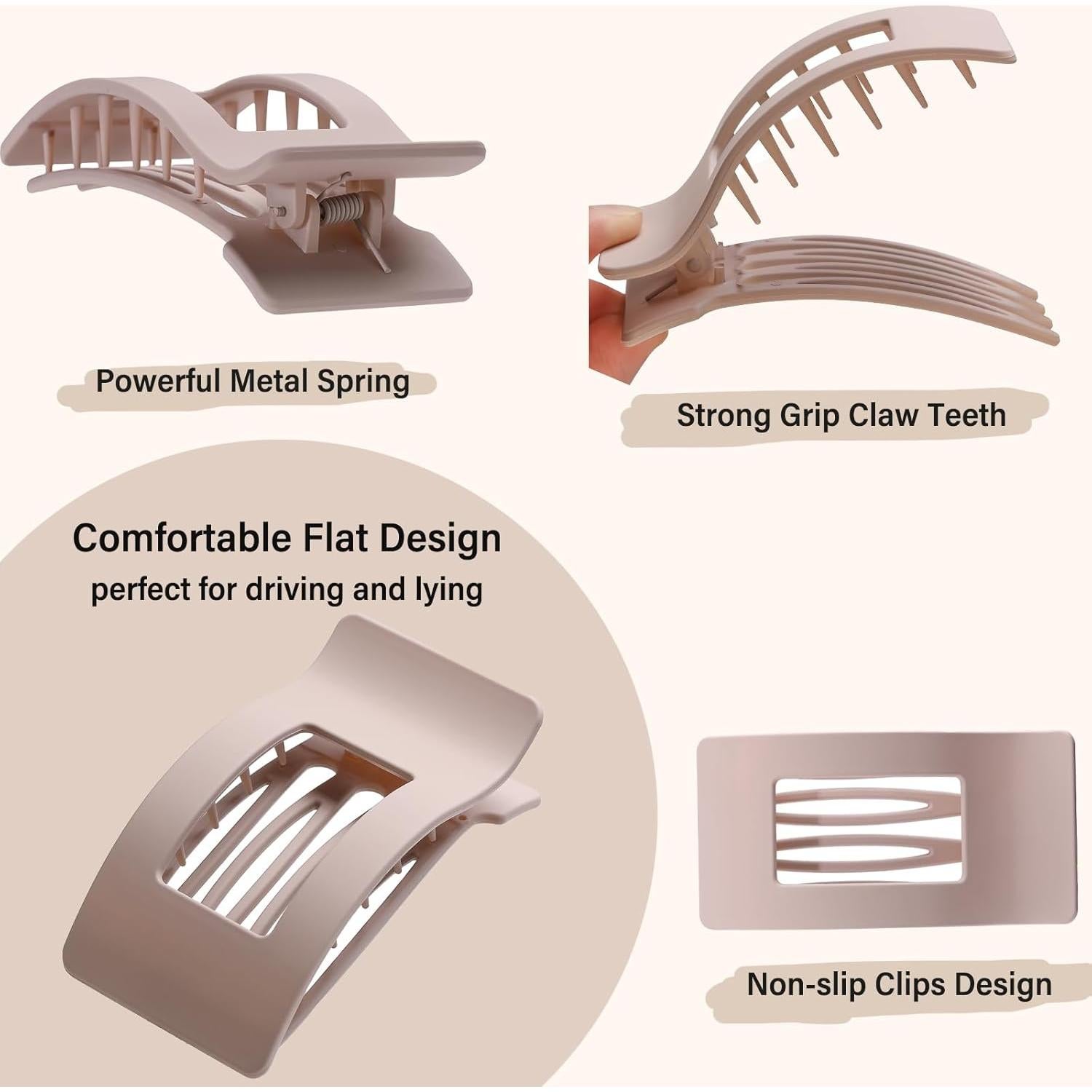 4 Clips de Pelo Planos Lahnie - Fuerte Sujeción 10.16x5.08cm