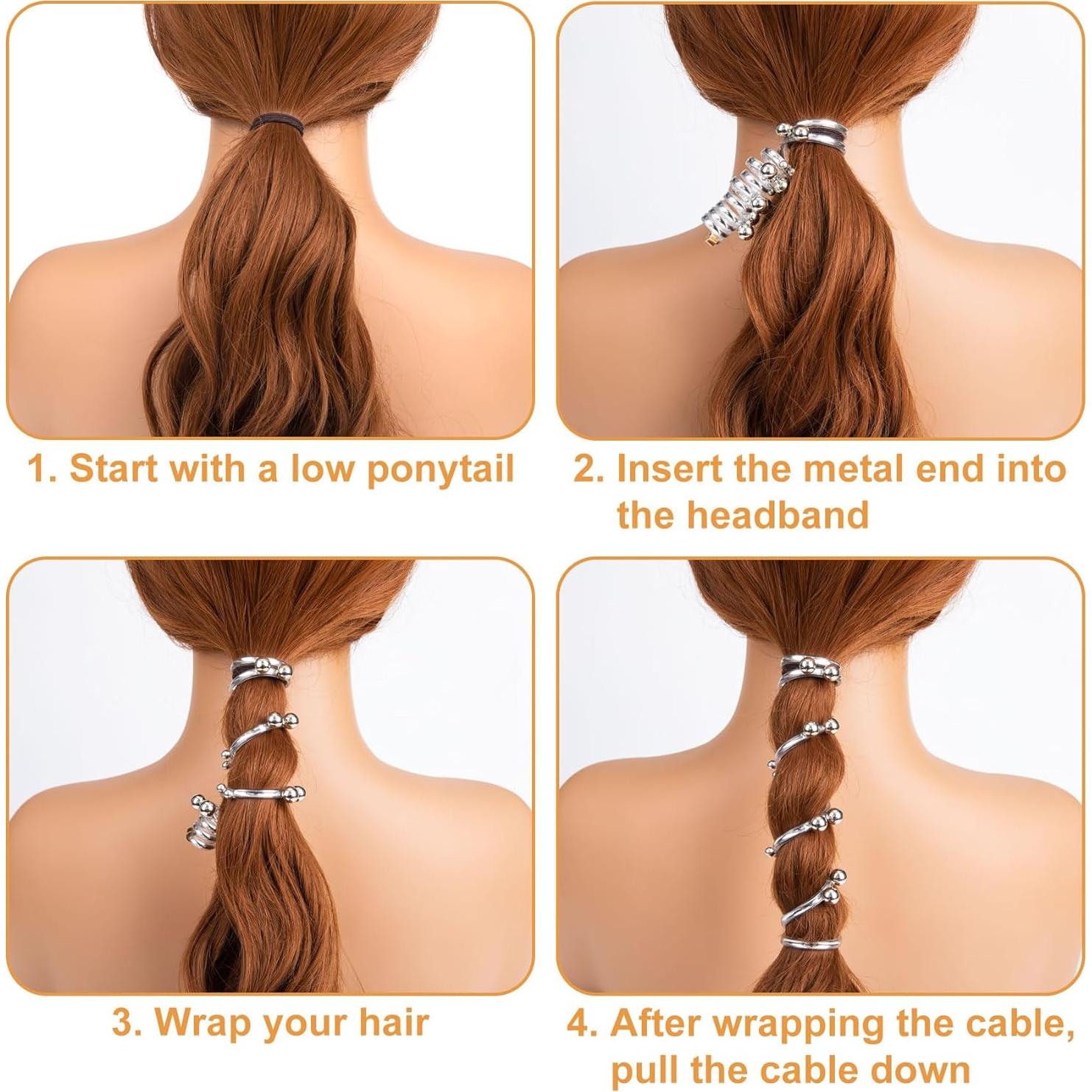 3 Lazos de Pelo Espirales con Perlas SmallCat - Negro, Blanco, Plateado