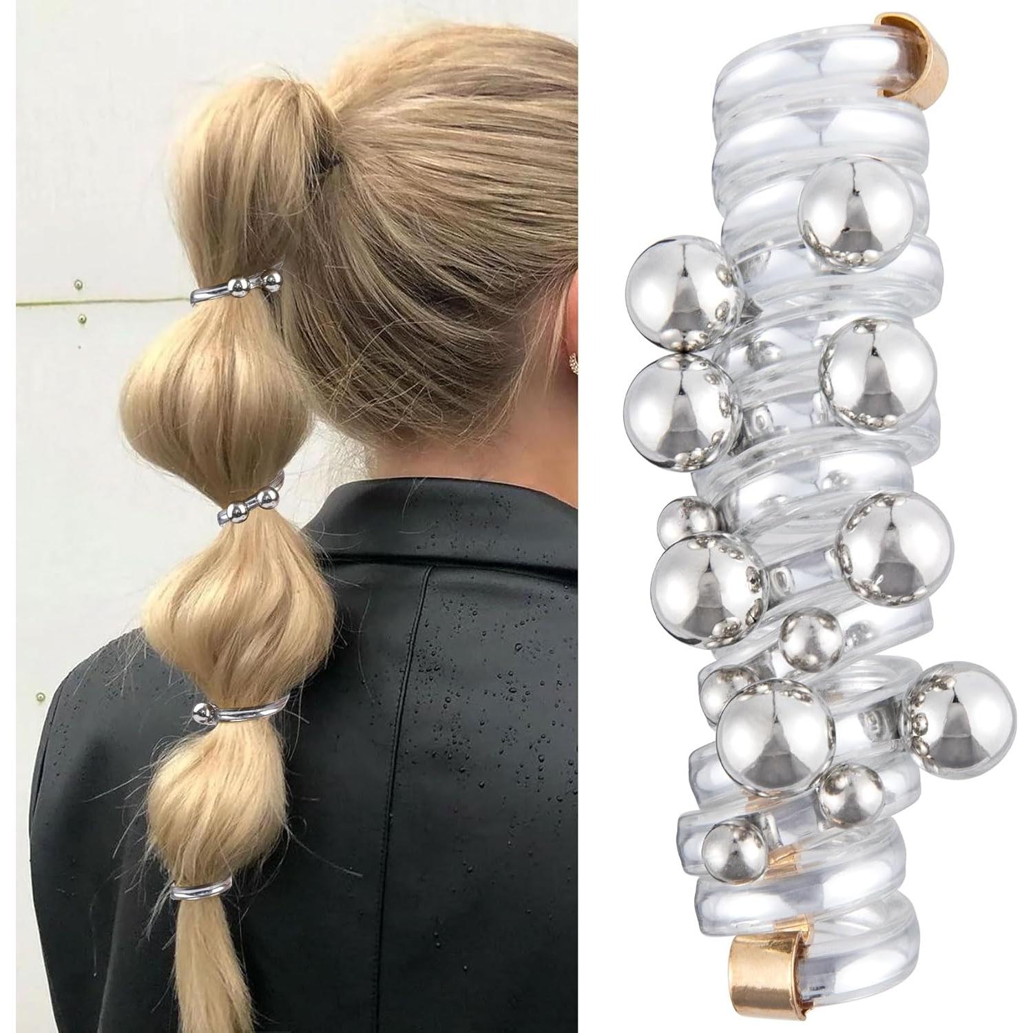 3 Lazos de Pelo Espirales con Perlas SmallCat - Negro, Blanco, Plateado