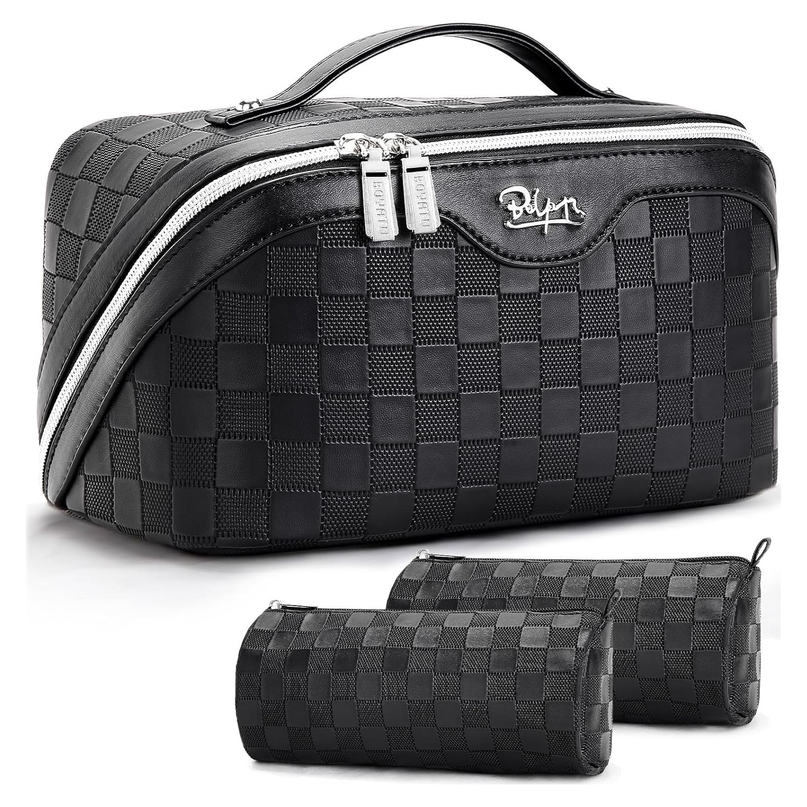 Set de 3 Bolsas de Maquillaje de Viaje BOYATU - Cuero Vegano Negro