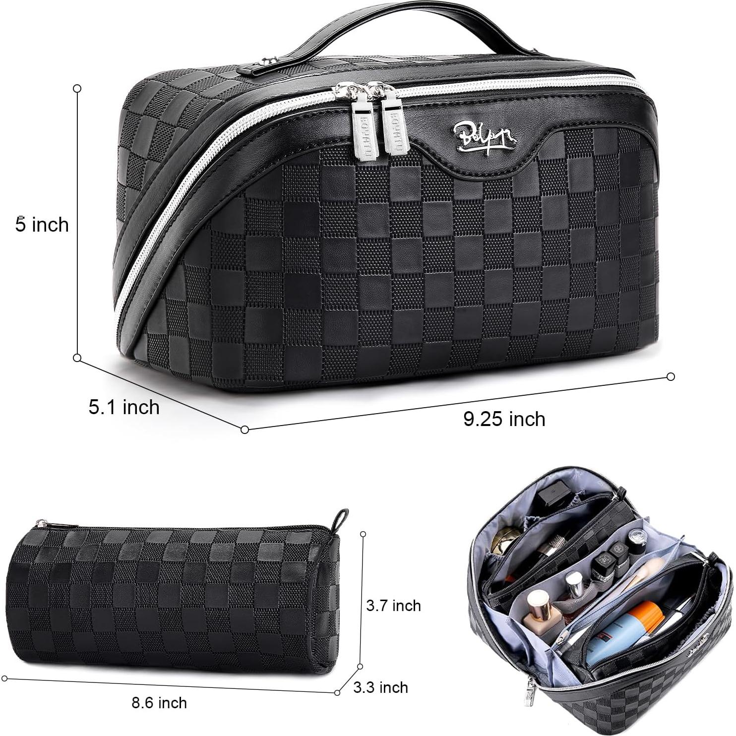 Set de 3 Bolsas de Maquillaje de Viaje BOYATU - Cuero Vegano Negro