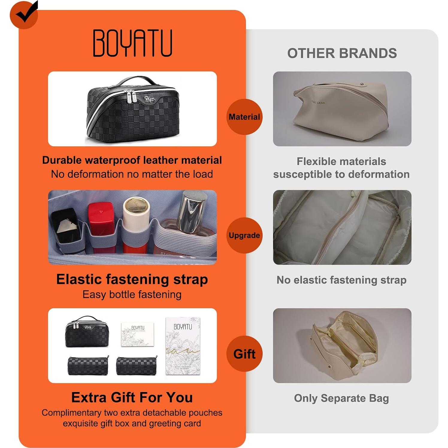 Set de 3 Bolsas de Maquillaje de Viaje BOYATU - Cuero Vegano Negro