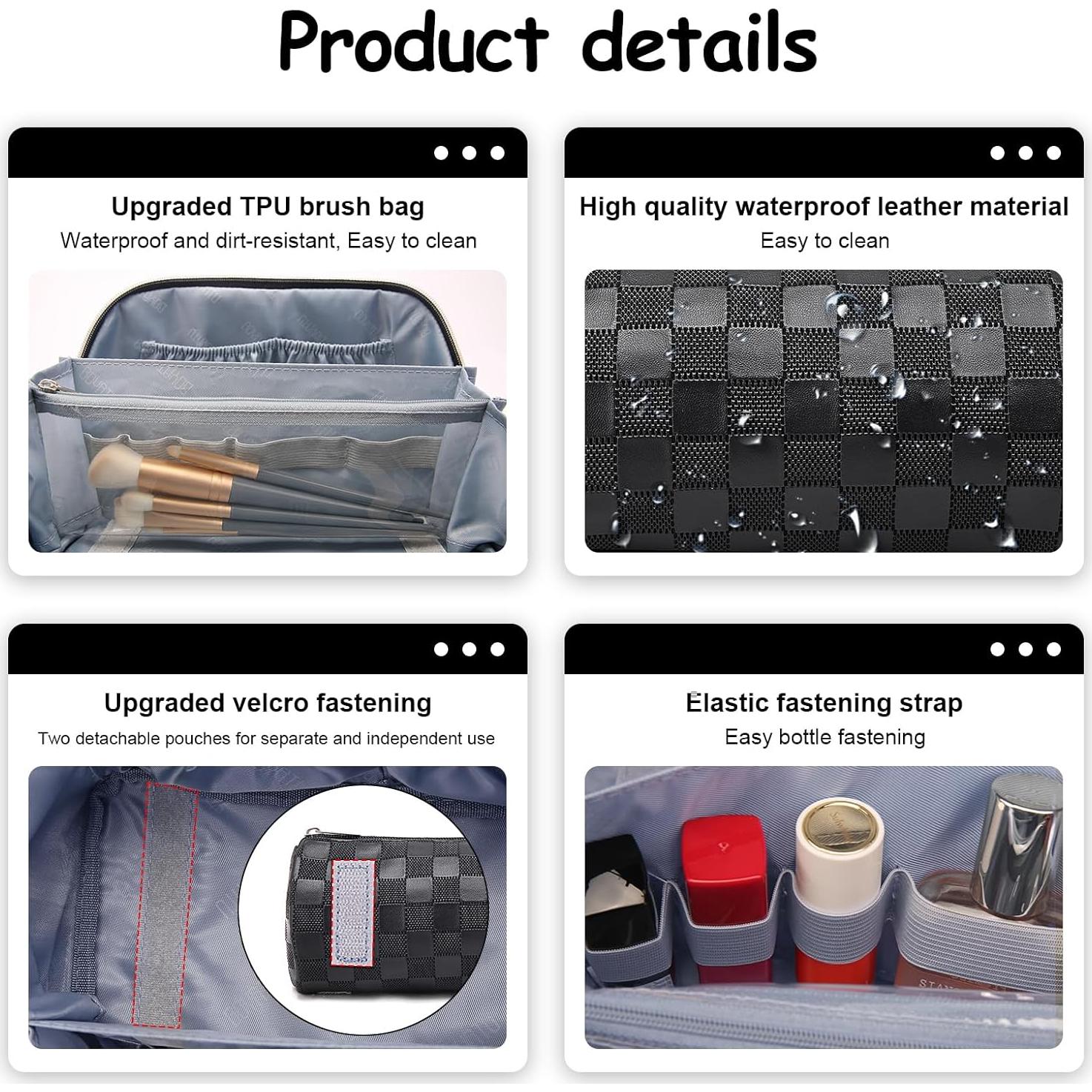 Set de 3 Bolsas de Maquillaje de Viaje BOYATU - Cuero Vegano Negro