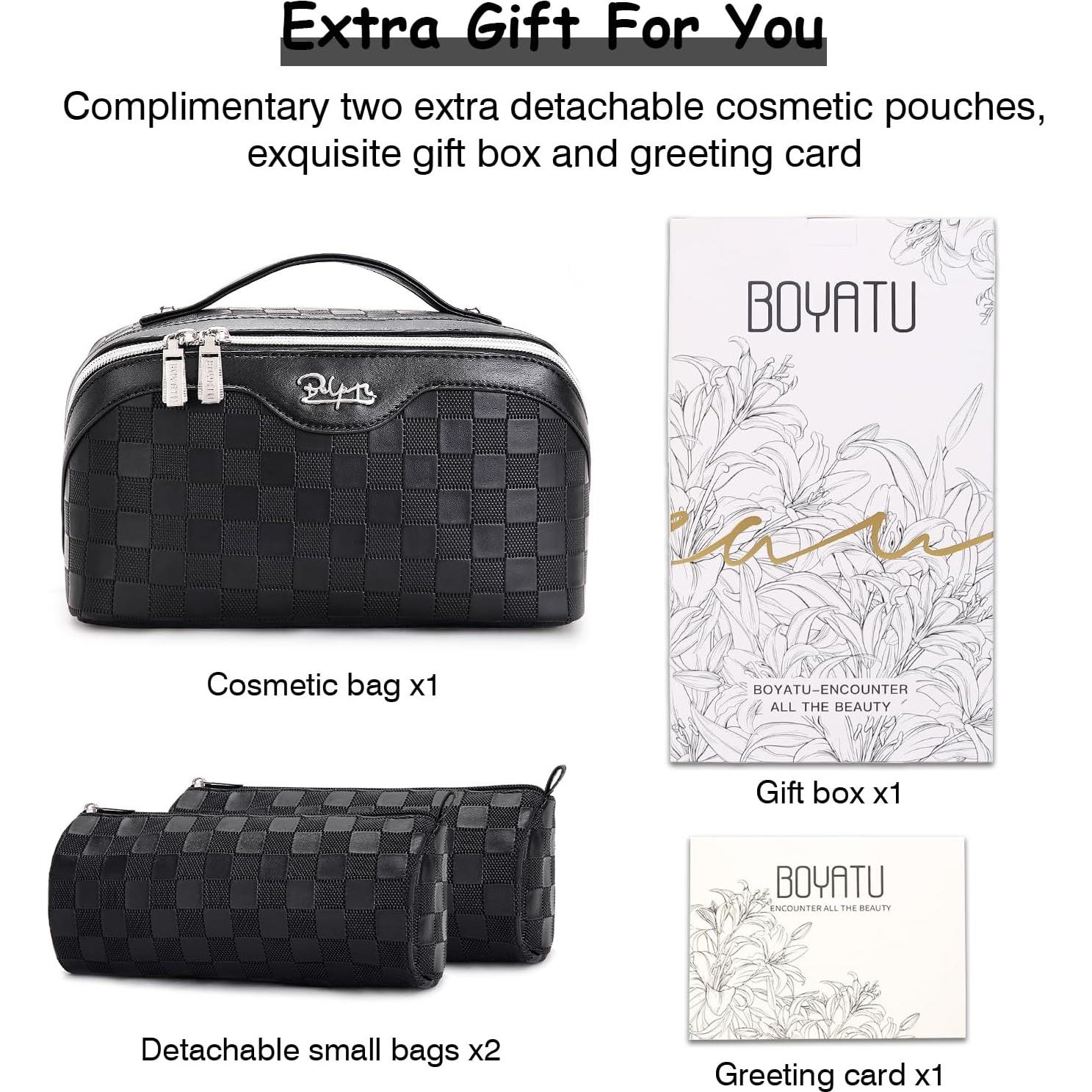 Set de 3 Bolsas de Maquillaje de Viaje BOYATU - Cuero Vegano Negro