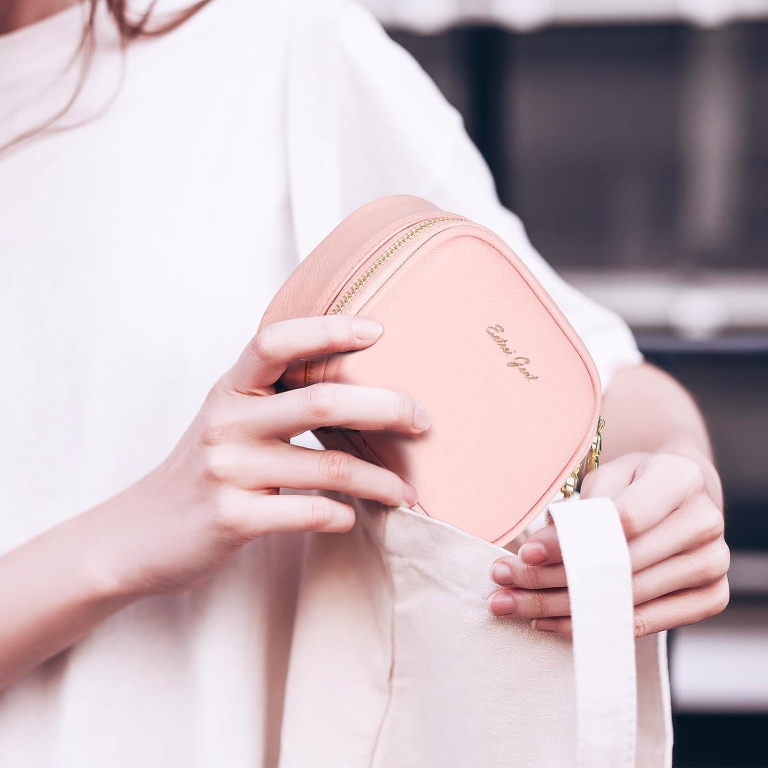 Bolsa de Maquillaje Pequeña Rosa con Espejo LED 3 Modos