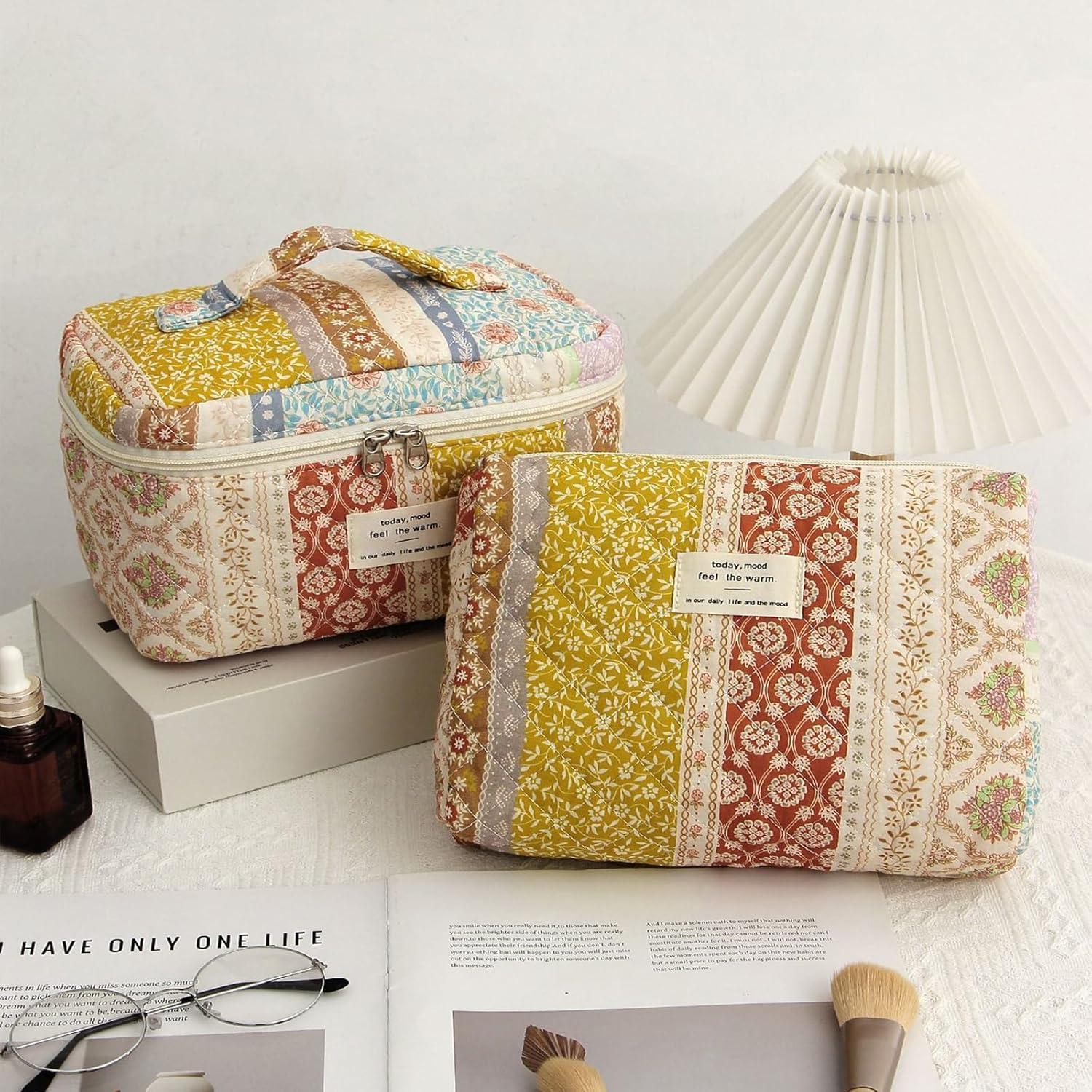 Bolsa de Maquillaje Acolchada Grande AMULOKRU Floral 25x16x16cm