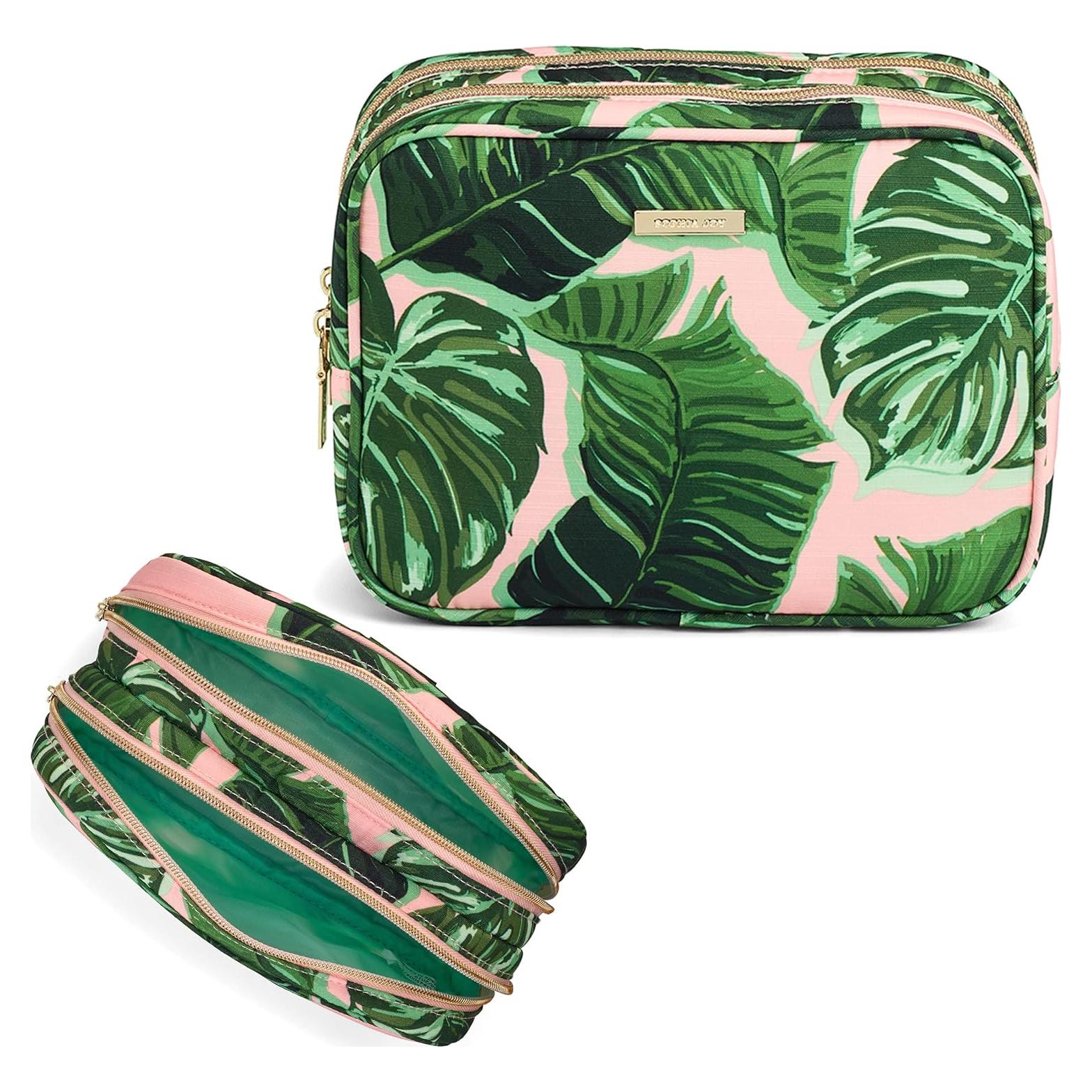 Bolsa de Maquillaje Conair - Organizador Doble Cierre Palma Rosa