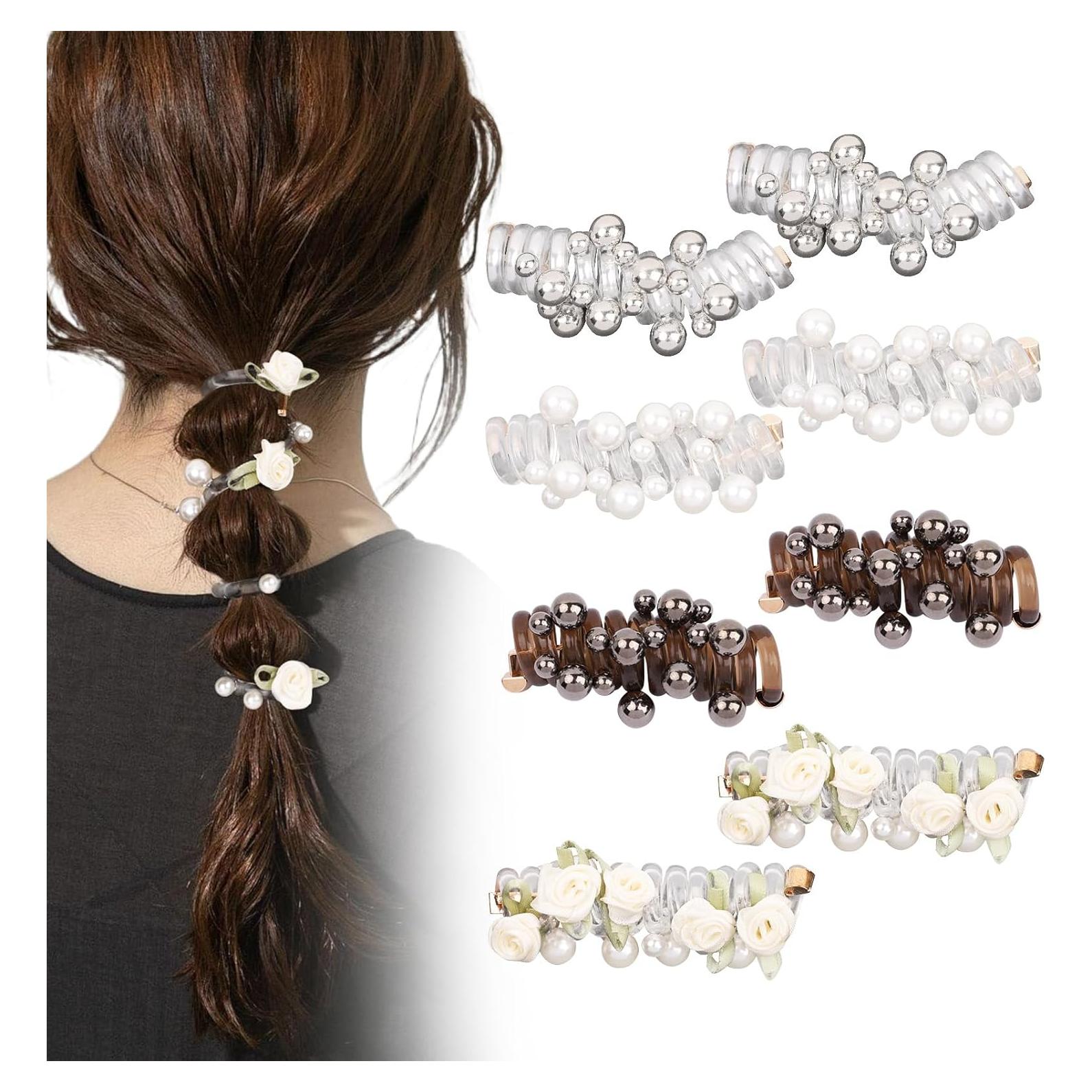 Juego de 8 Gomas de Pelo Espirales Quuztao con Perlas