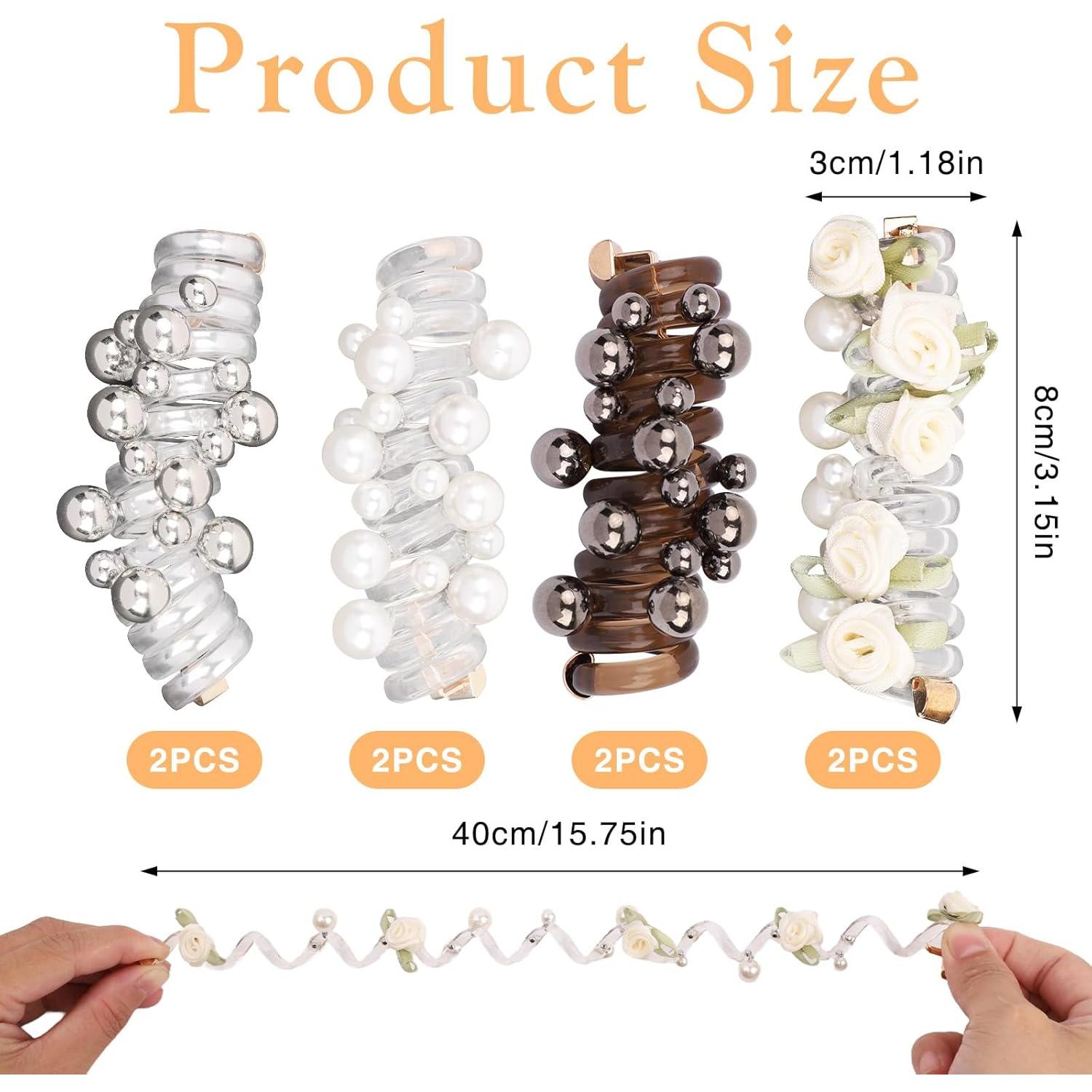 Juego de 8 Gomas de Pelo Espirales Quuztao con Perlas