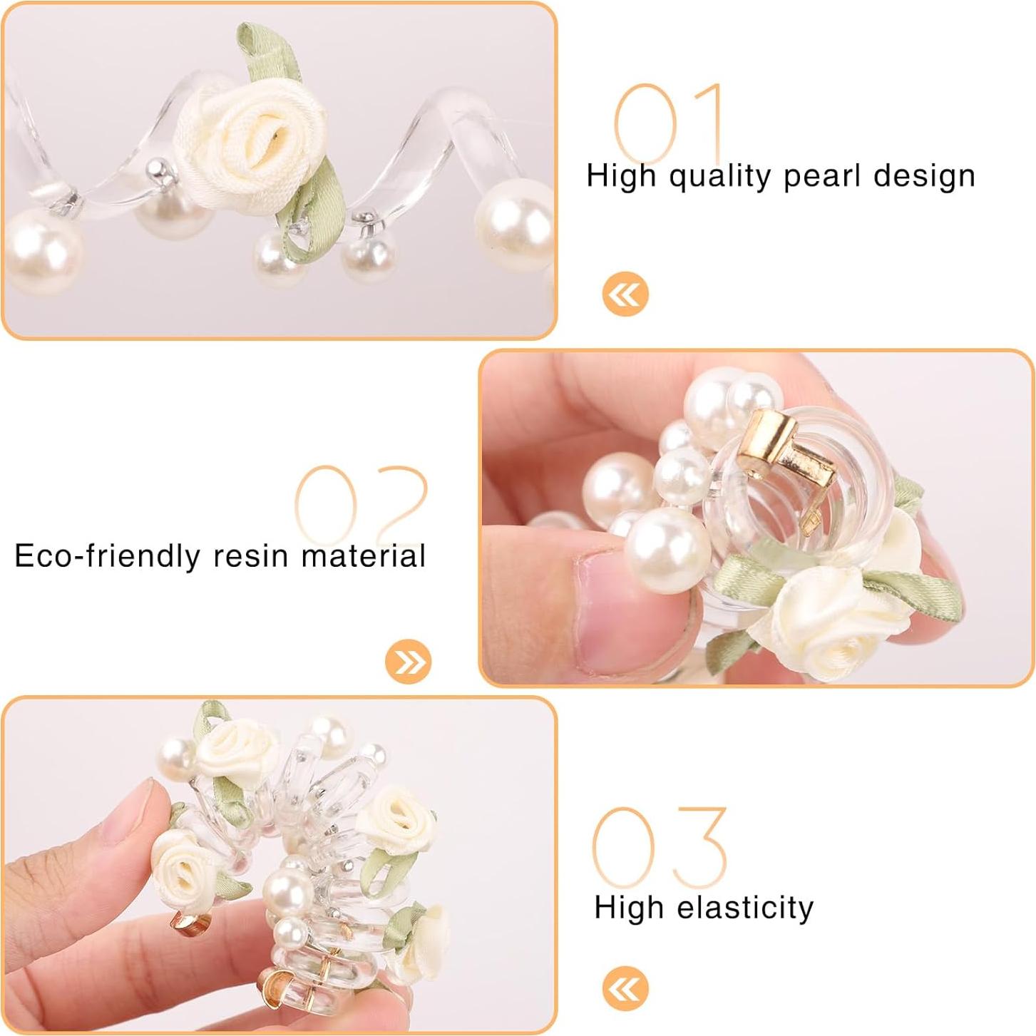 Juego de 8 Gomas de Pelo Espirales Quuztao con Perlas