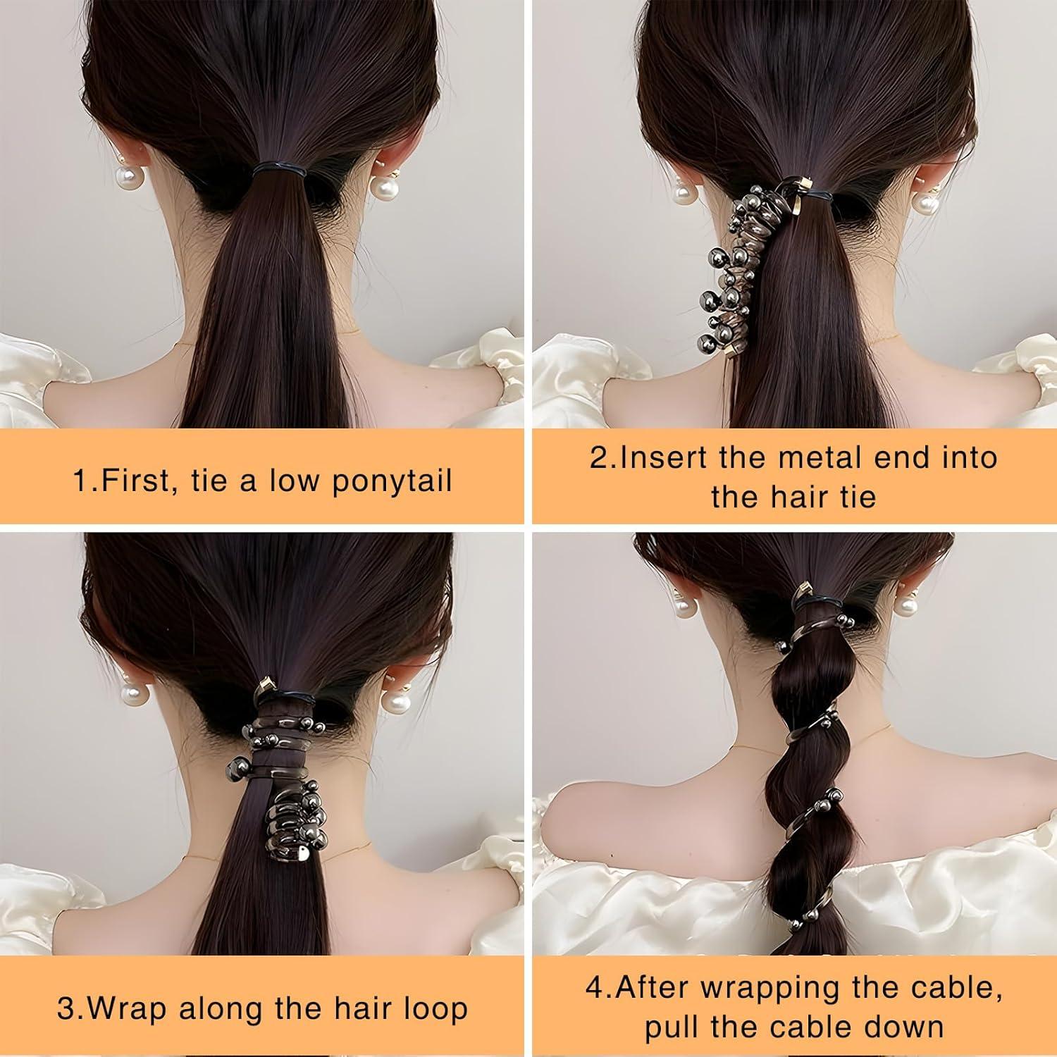 Juego de 8 Gomas de Pelo Espirales Quuztao con Perlas