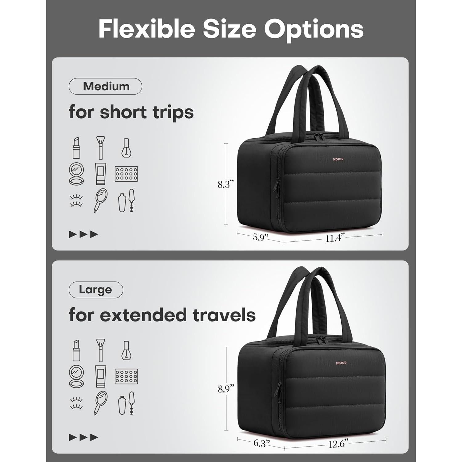 Bolsa de Aseo de Viaje HOTOR - Negra, 29x15x21 cm, Multiusos