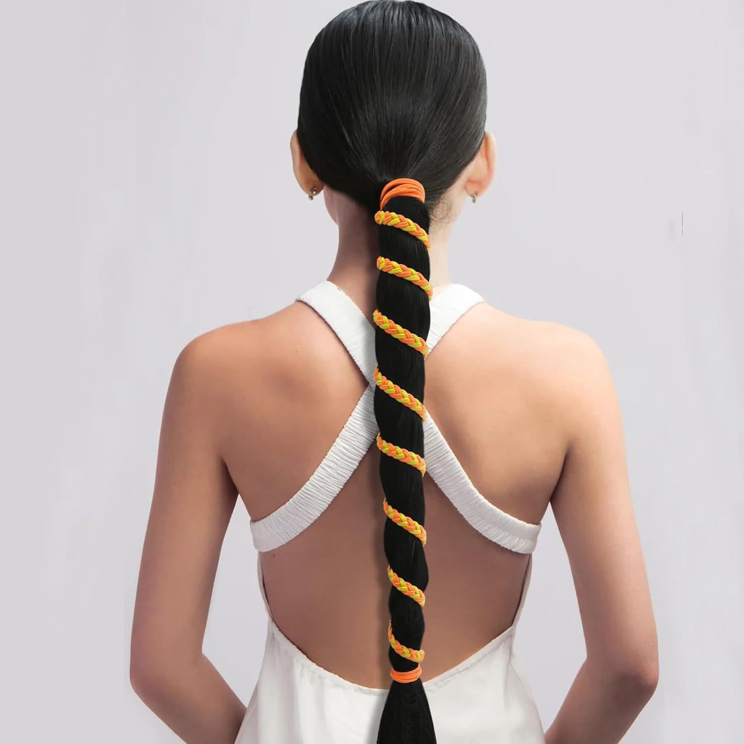 Tiras de Cabello Espirales Elásticas Merunone 86.36 cm Naranja/Amarillo