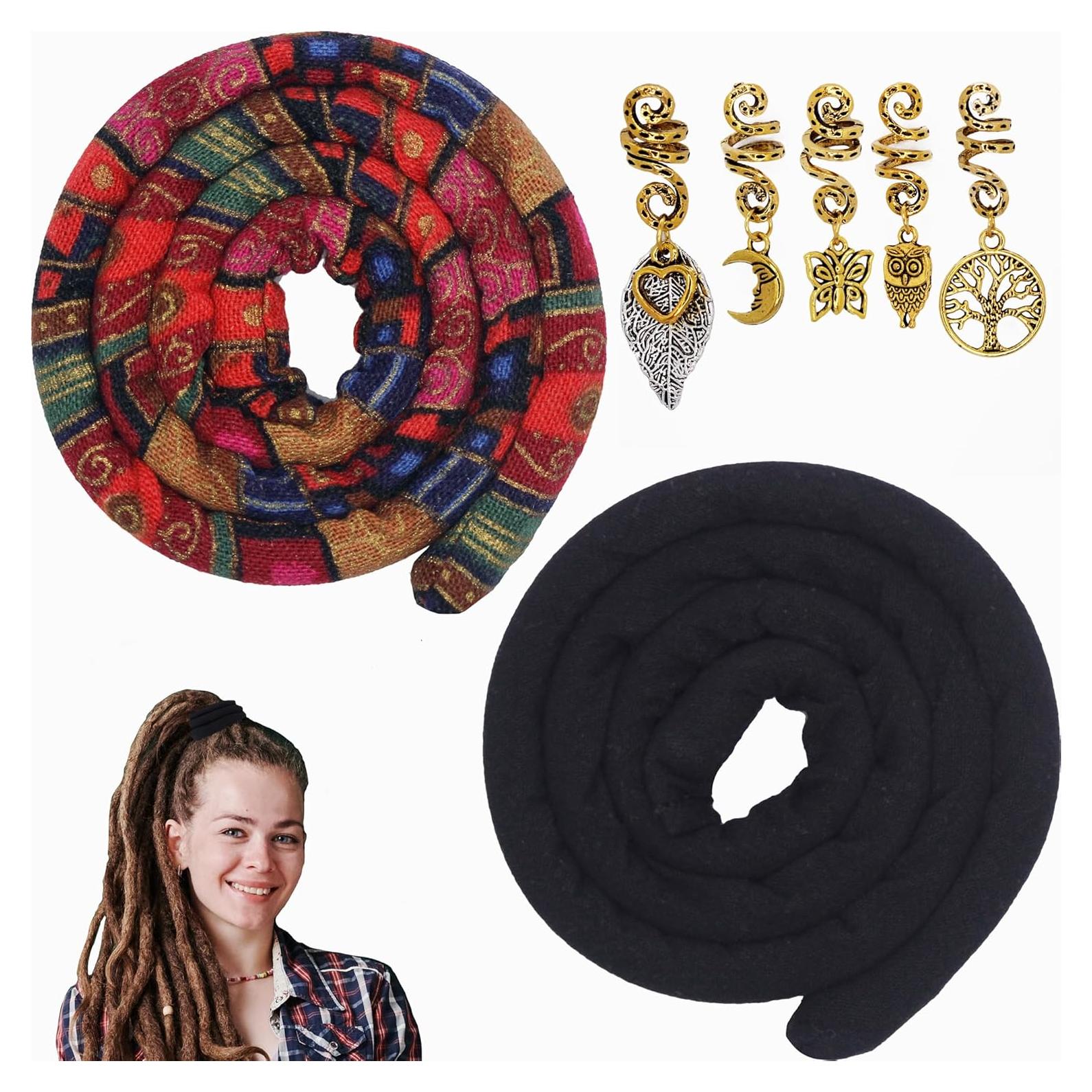 Tira de Cabello Dreadlock Espiral Lock Color Negro y Rojo 2 Pcs