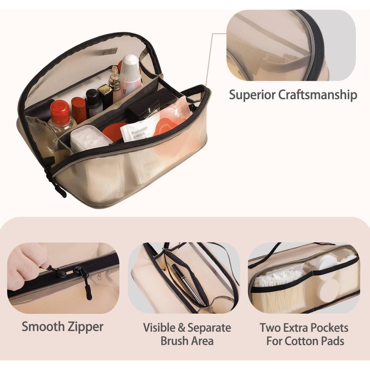 Bolsa de Maquillaje de Viaje Beige - Organizador Cosmético 24.5x12.5x13 cm