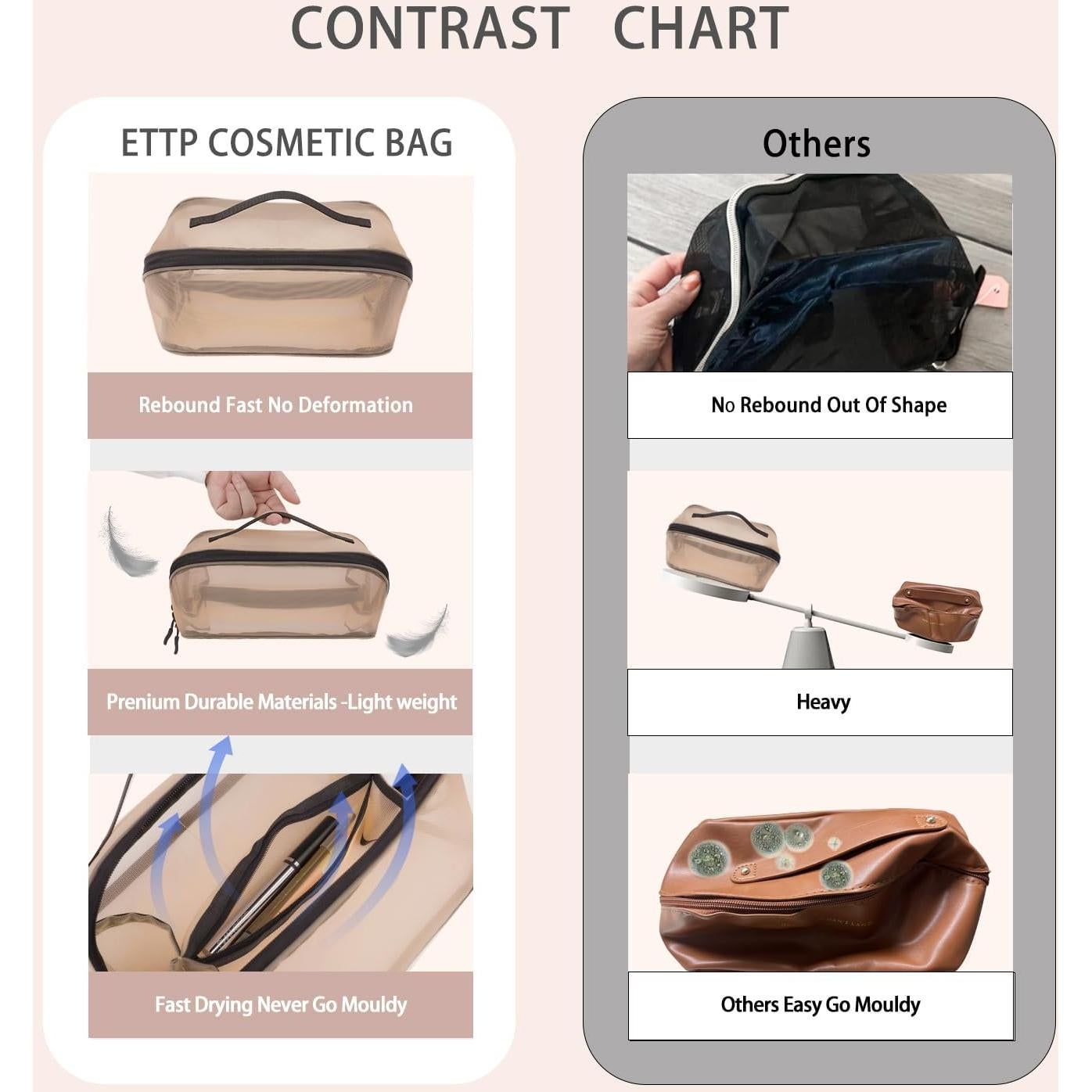 Bolsa de Maquillaje de Viaje Beige - Organizador Cosmético 24.5x12.5x13 cm