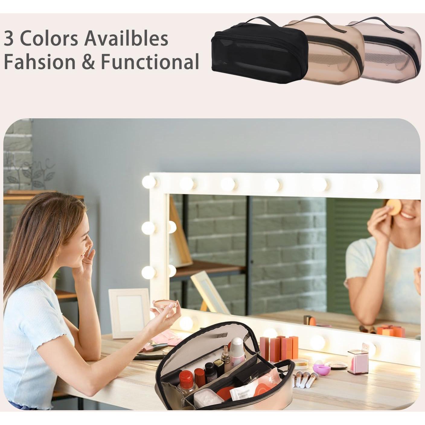 Bolsa de Maquillaje de Viaje Beige - Organizador Cosmético 24.5x12.5x13 cm