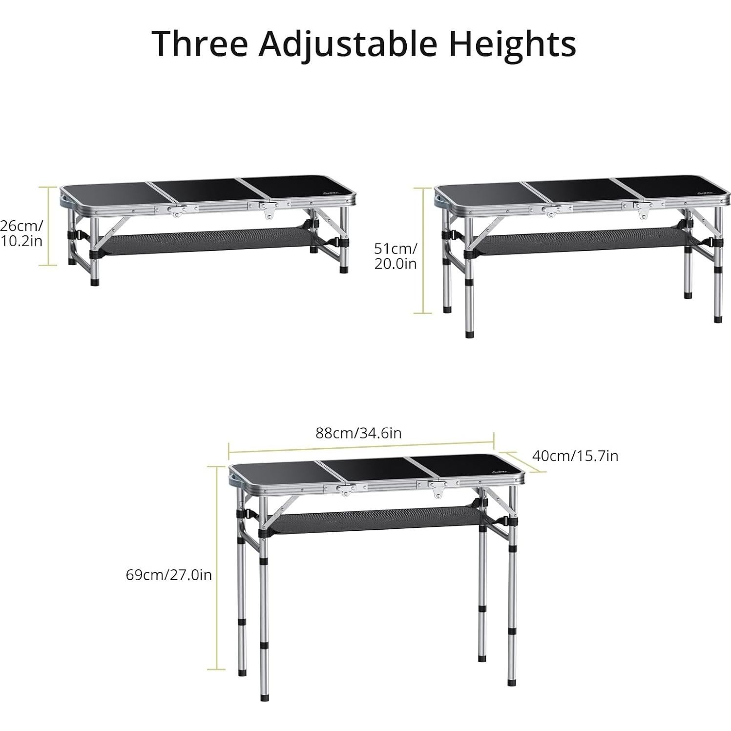Mesa de Camping Plegable Anbte 3 Alturas Ajustables 69 cm