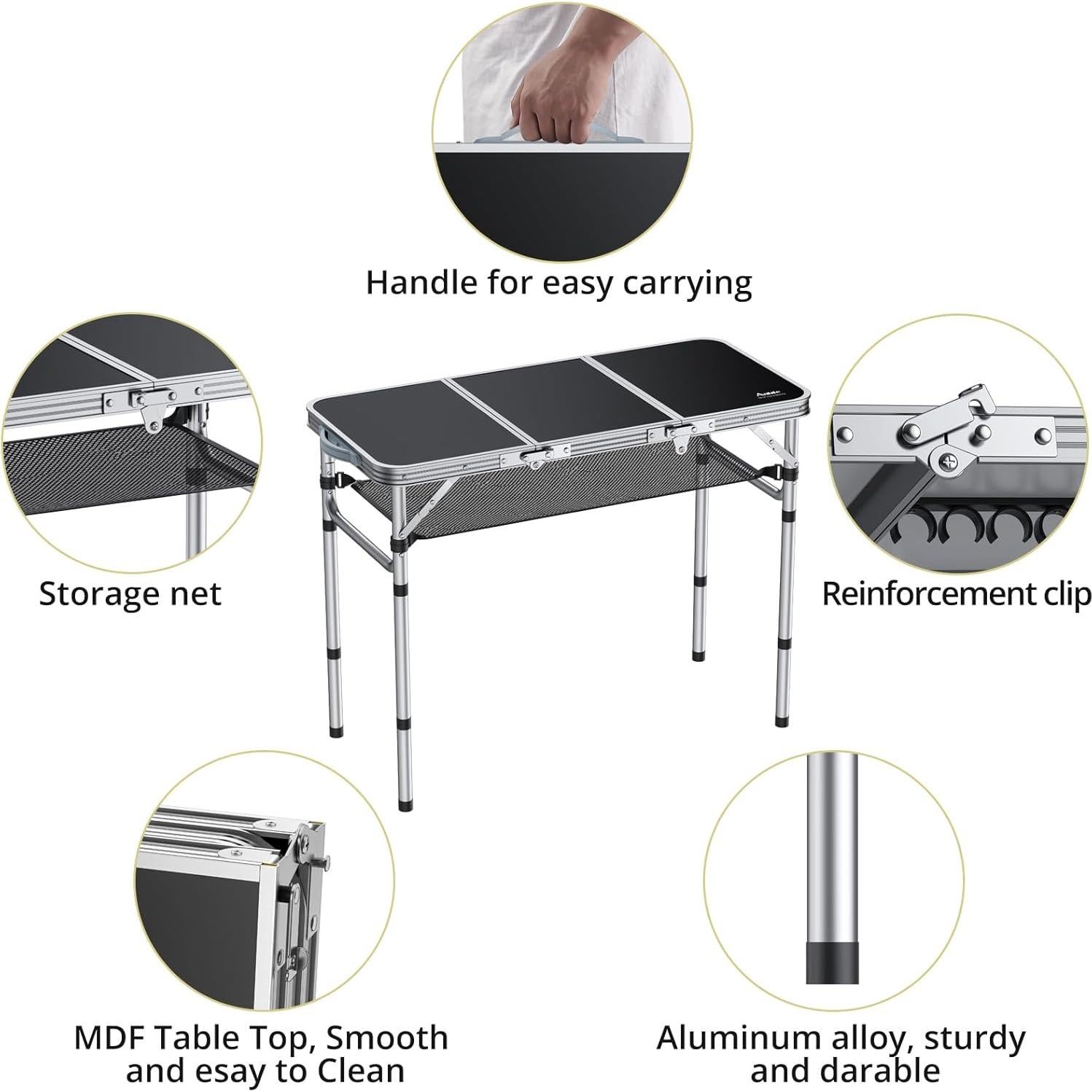 Mesa de Camping Plegable Anbte 3 Alturas Ajustables 69 cm