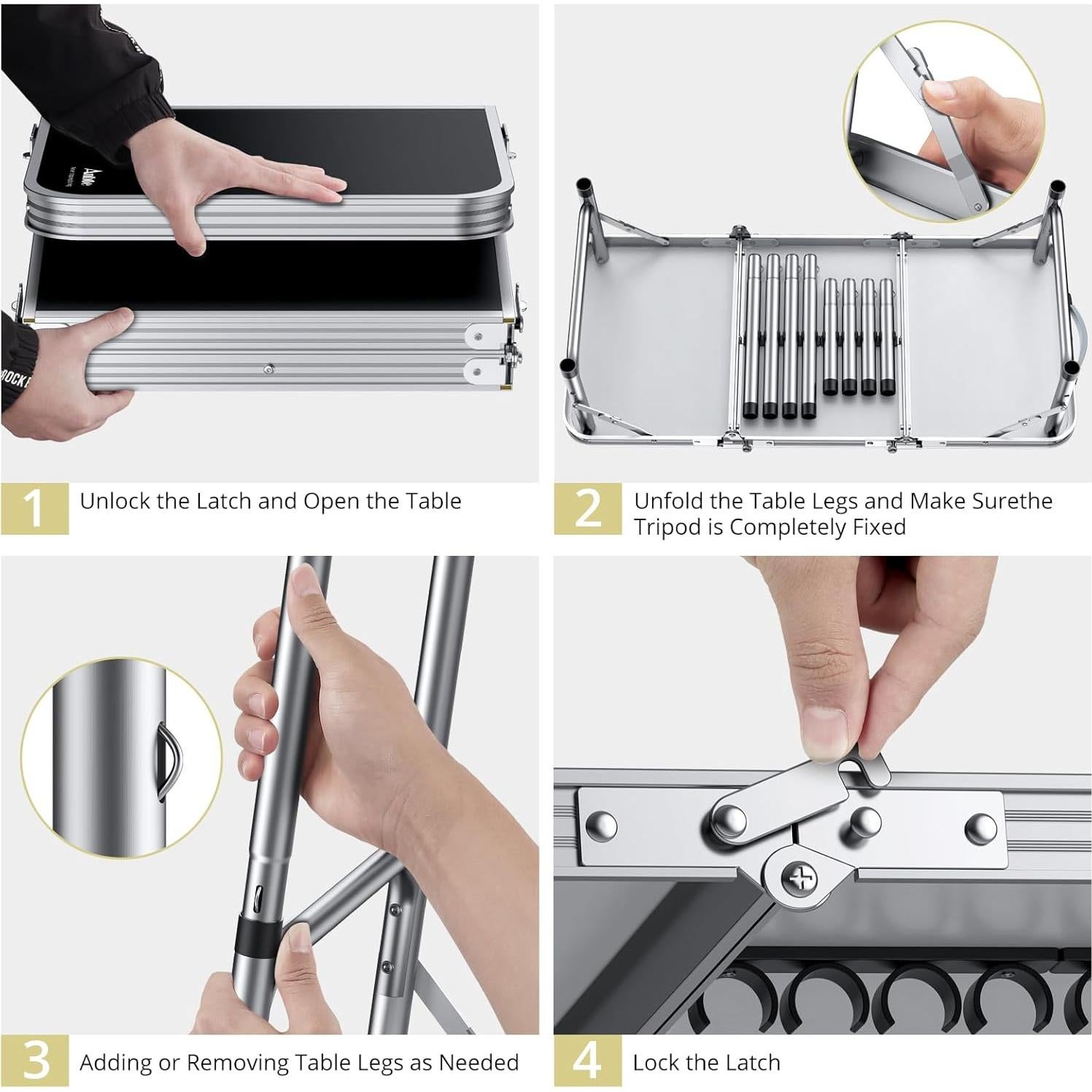 Mesa de Camping Plegable Anbte 3 Alturas Ajustables 69 cm