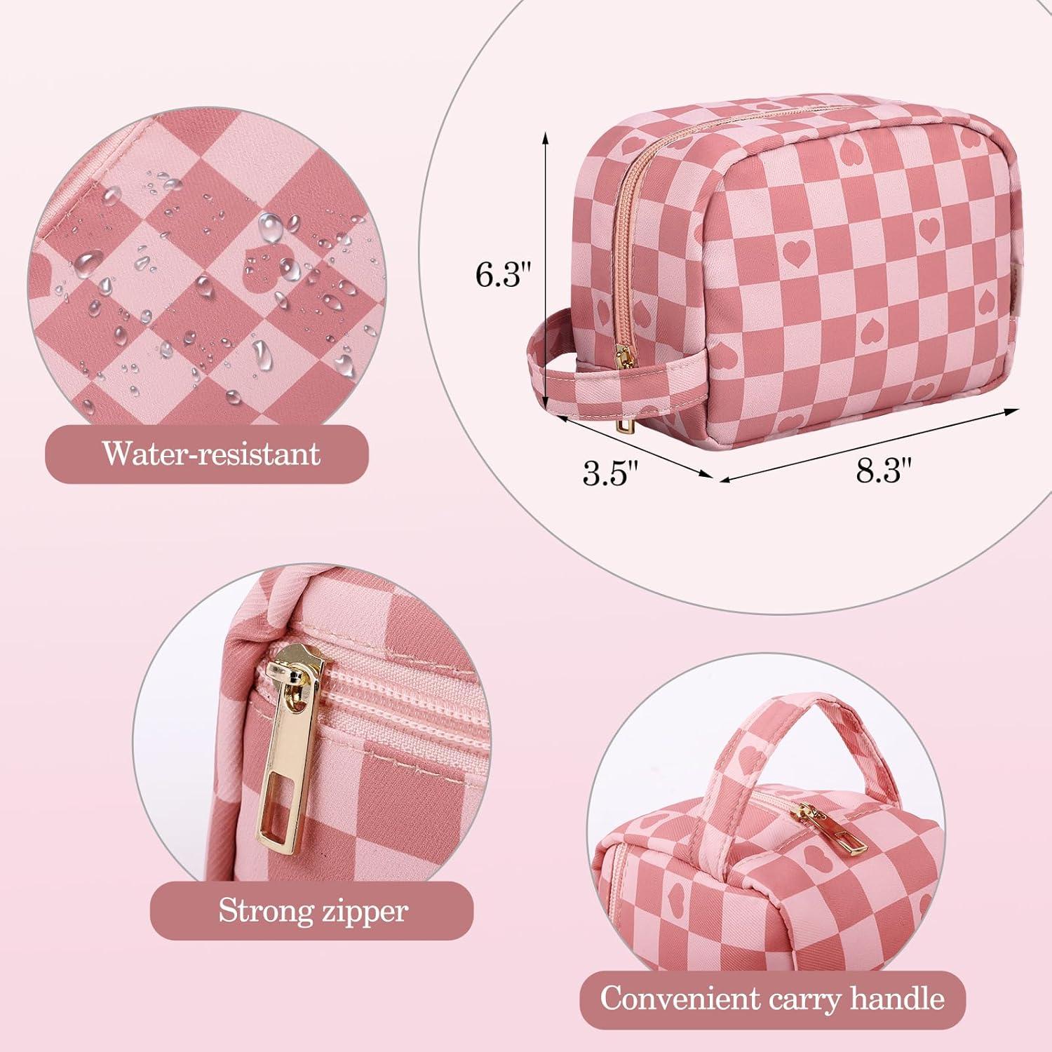 Bolsa de Maquillaje MAXTOP Cuadrícula Rosa 21.1x16x8.9 cm