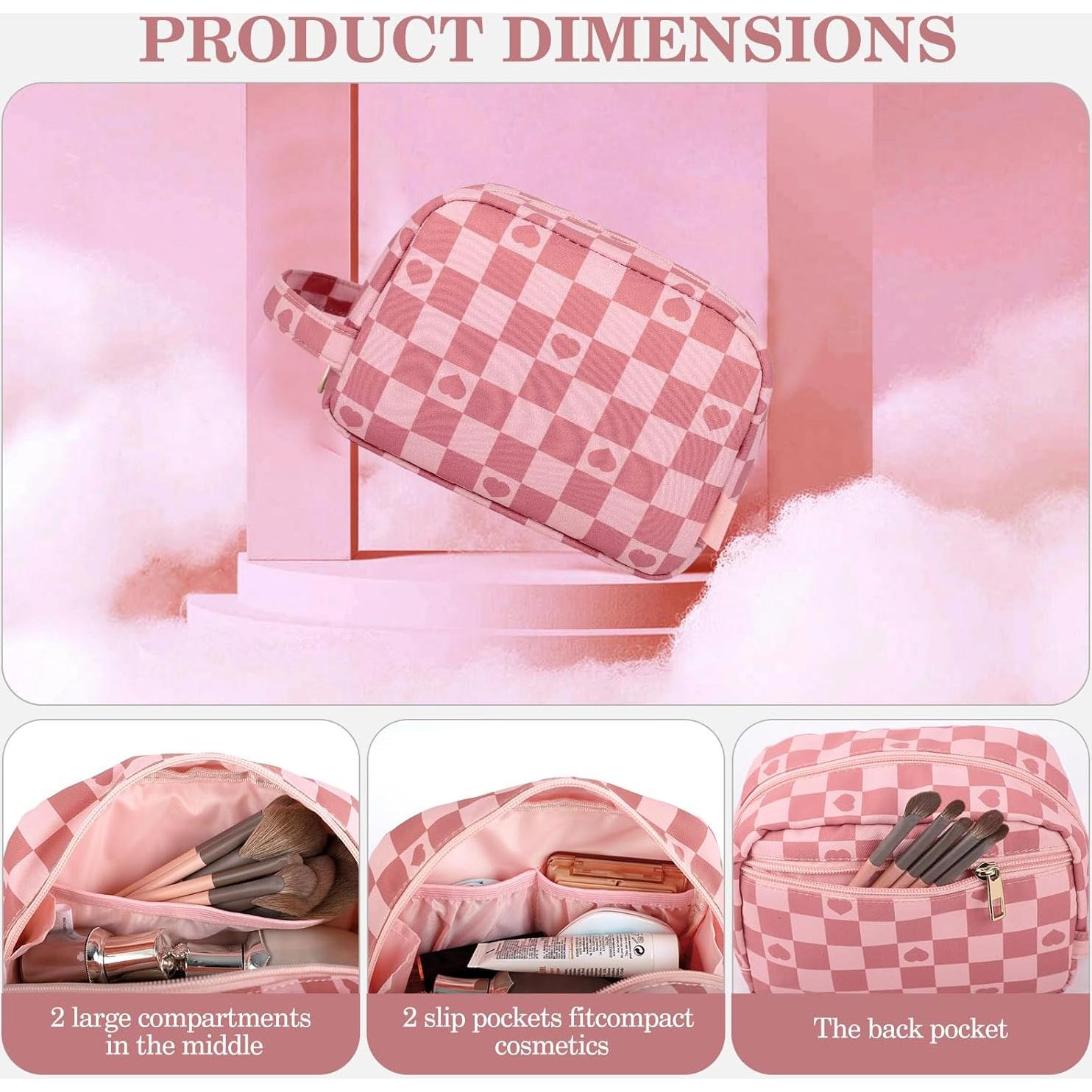 Bolsa de Maquillaje MAXTOP Cuadrícula Rosa 21.1x16x8.9 cm