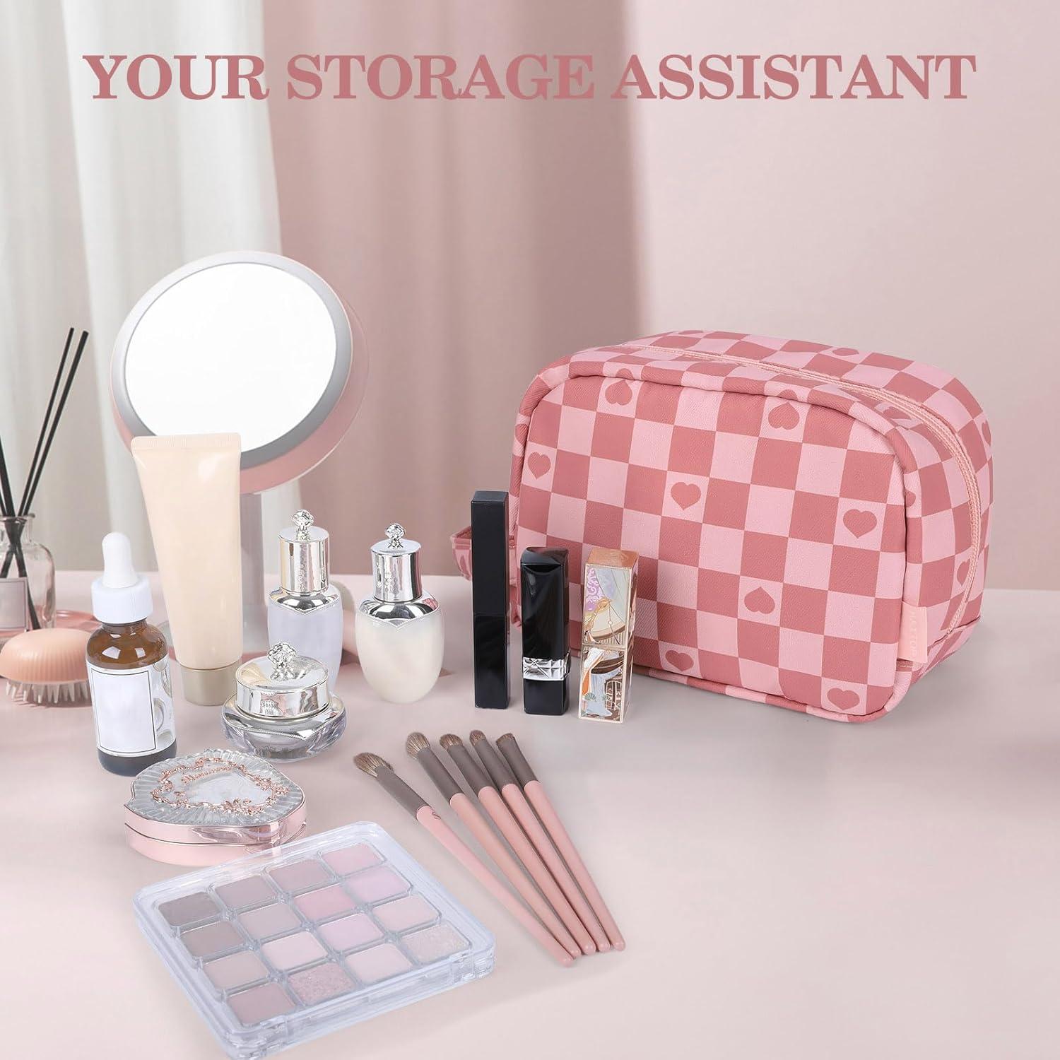 Bolsa de Maquillaje MAXTOP Cuadrícula Rosa 21.1x16x8.9 cm