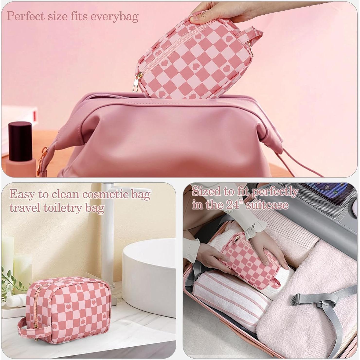 Bolsa de Maquillaje MAXTOP Cuadrícula Rosa 21.1x16x8.9 cm