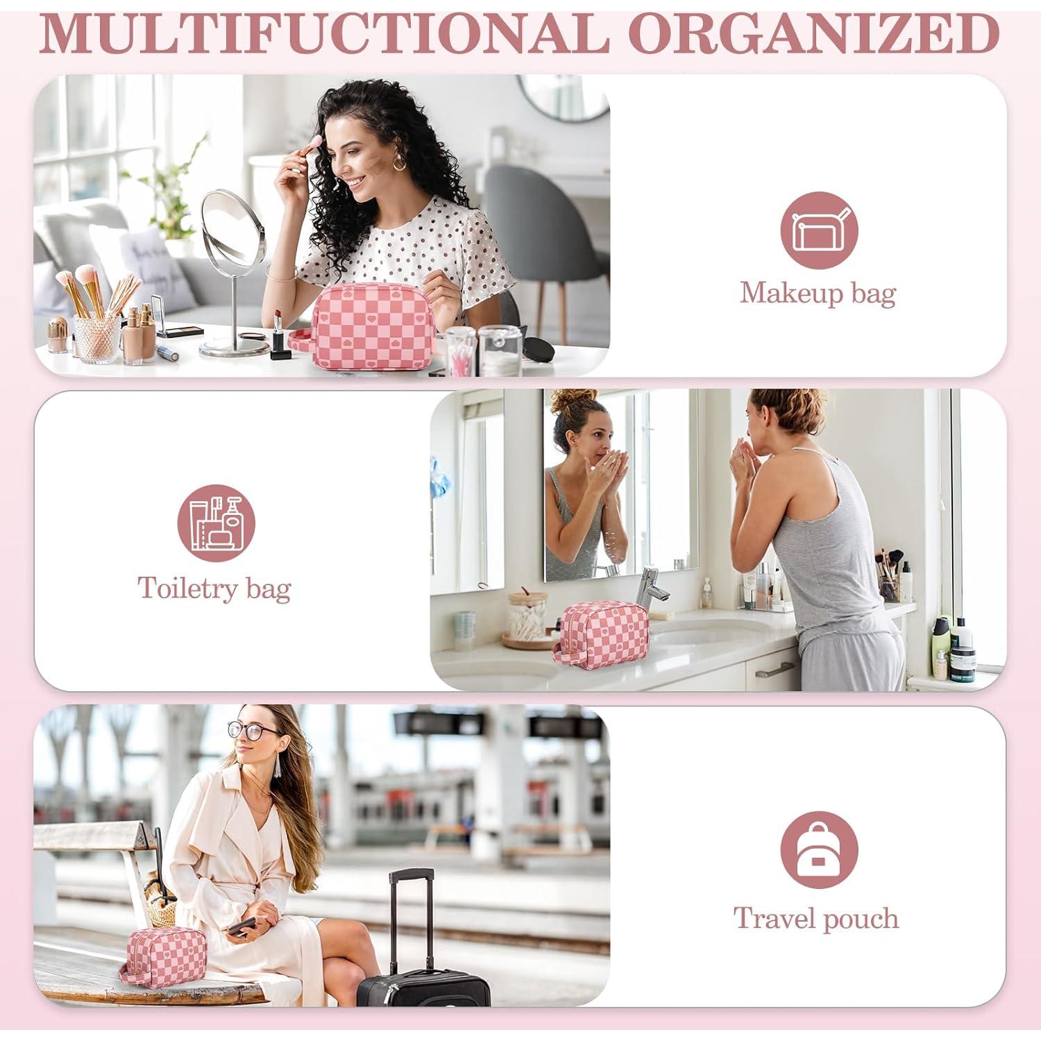 Bolsa de Maquillaje MAXTOP Cuadrícula Rosa 21.1x16x8.9 cm