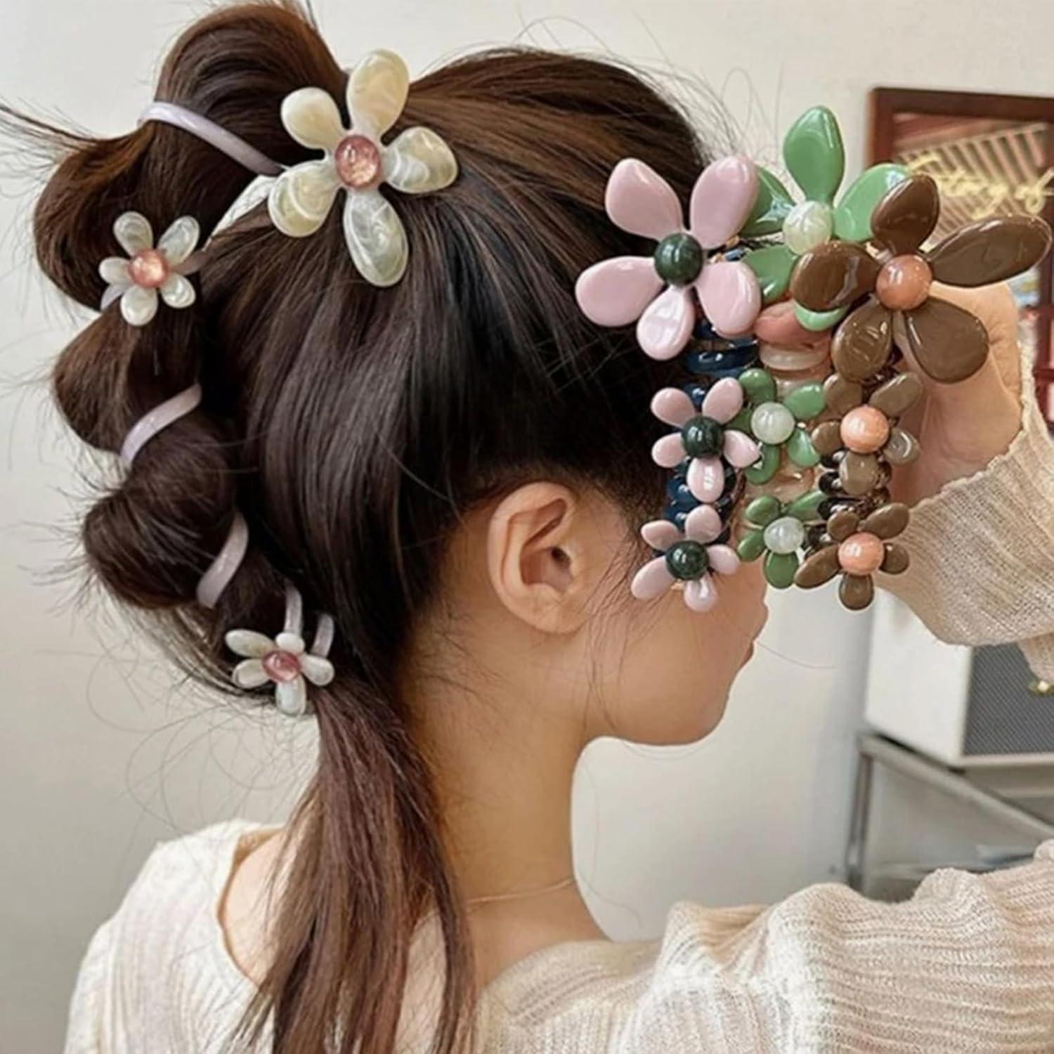 4 Lazos de Pelo Espirales de Flores Genérico - Accesorios Cabello