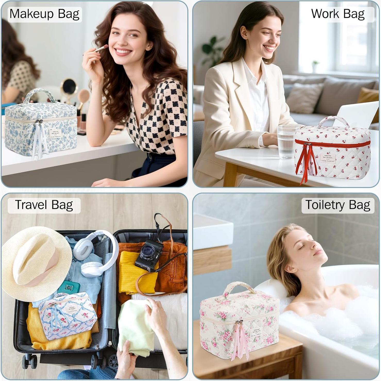 Bolsa de Maquillaje Grande Acolchada senbowe Floral 25x16x16cm