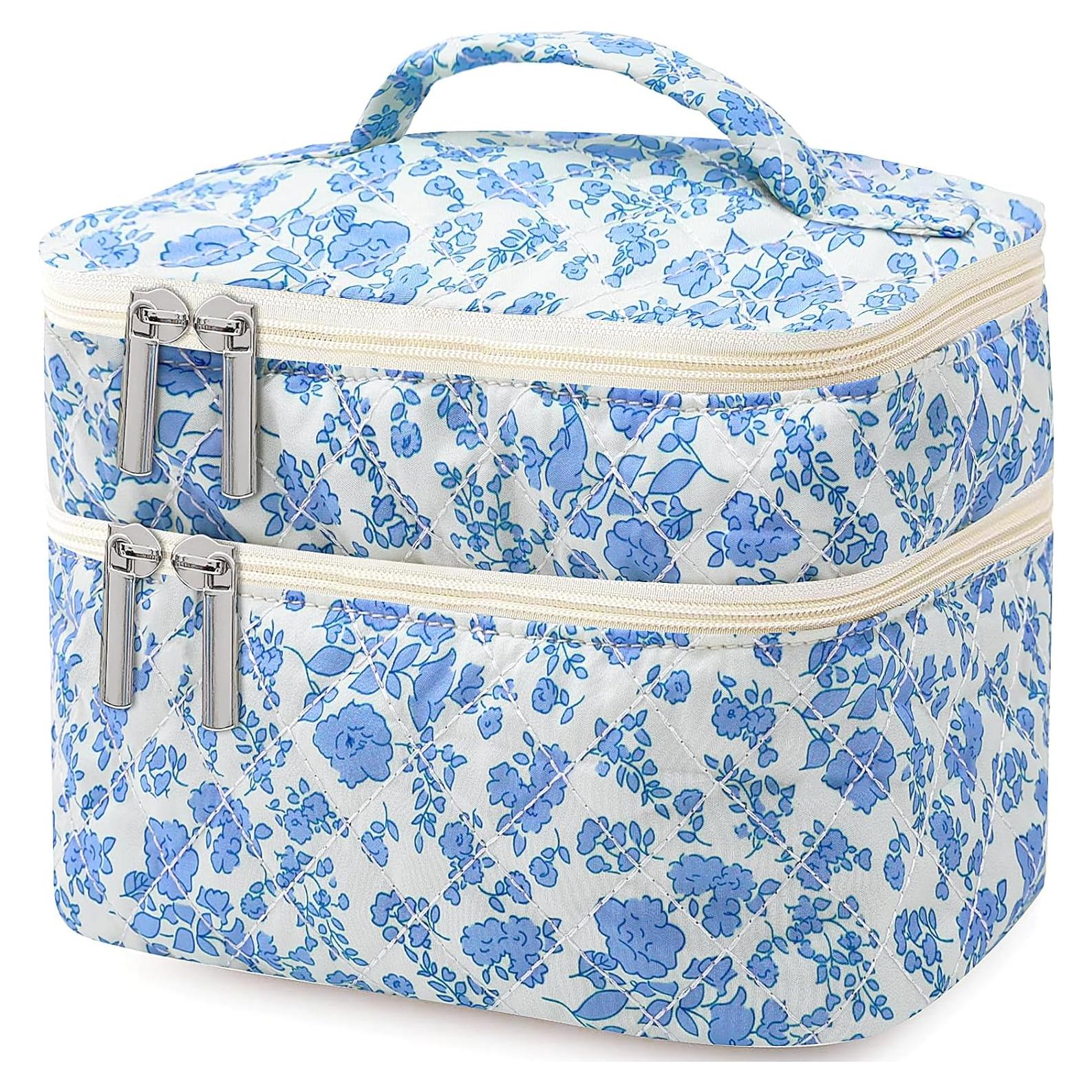 Bolsa de Maquillaje Coquette Doble Capa Floral para Mujeres