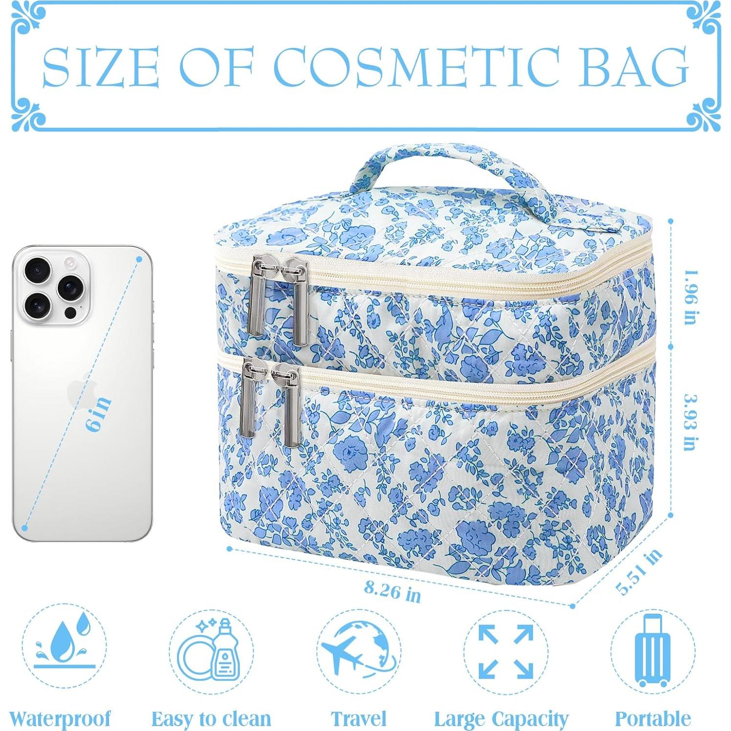 Bolsa de Maquillaje Coquette Doble Capa Floral para Mujeres