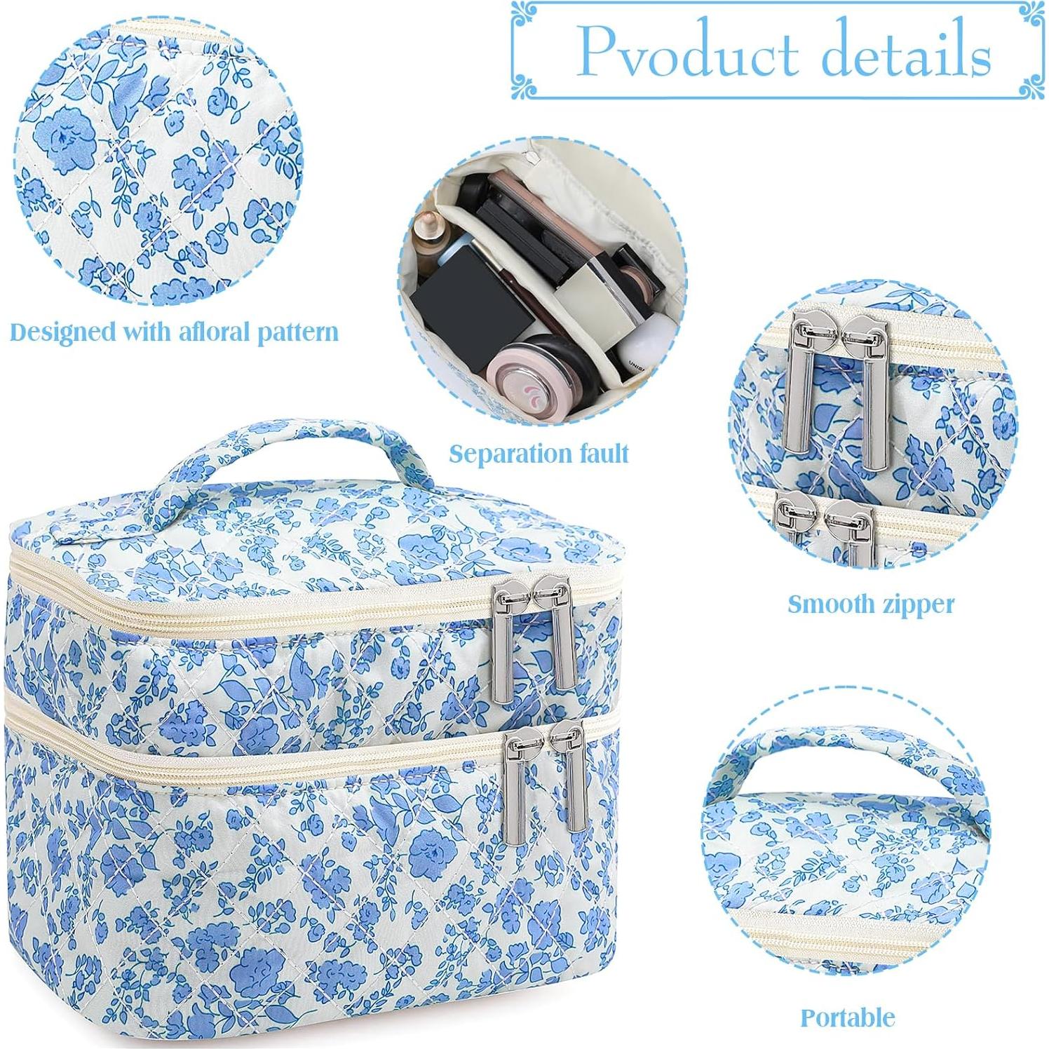 Bolsa de Maquillaje Coquette Doble Capa Floral para Mujeres
