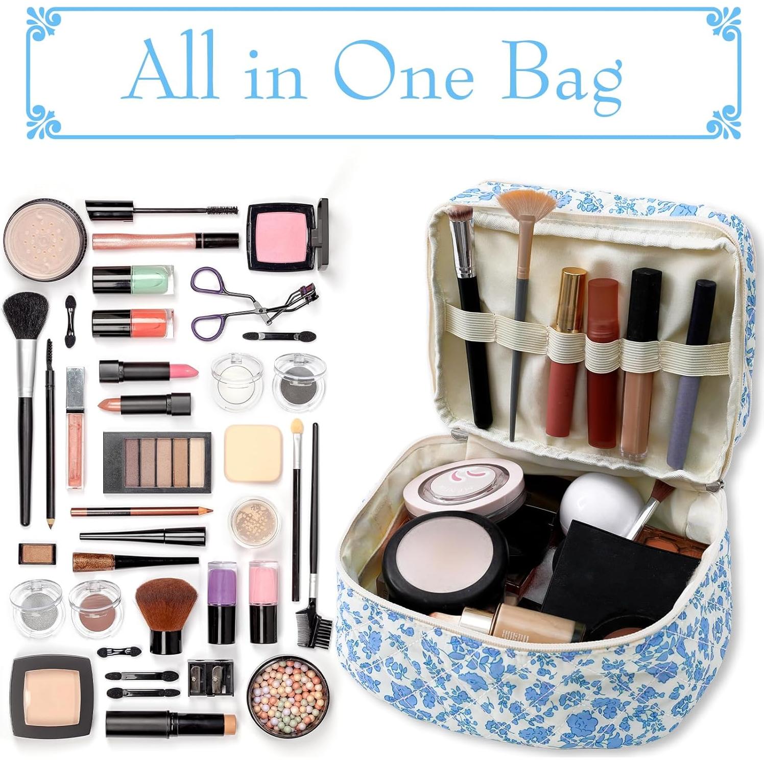 Bolsa de Maquillaje Coquette Doble Capa Floral para Mujeres