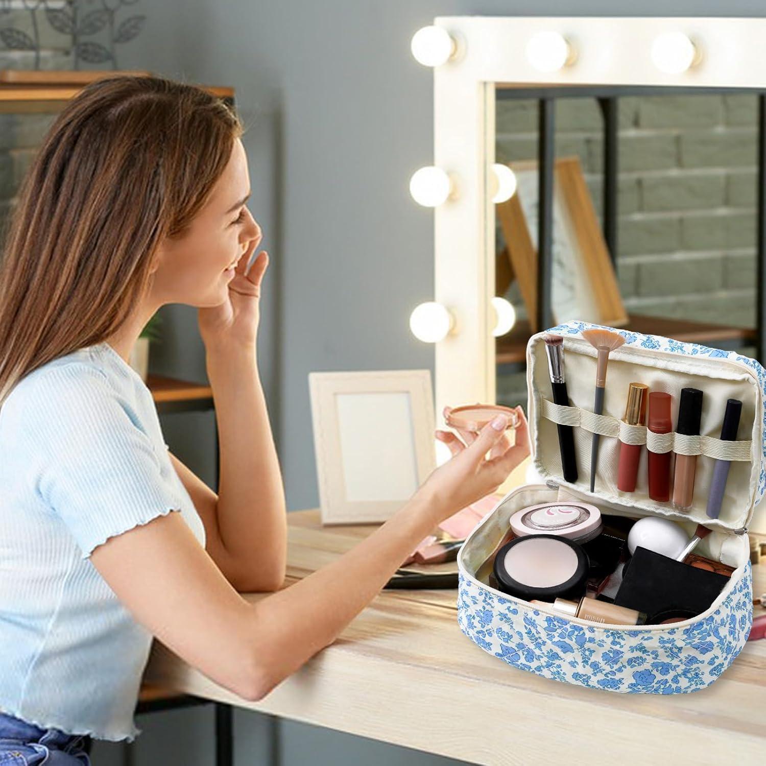 Bolsa de Maquillaje Coquette Doble Capa Floral para Mujeres