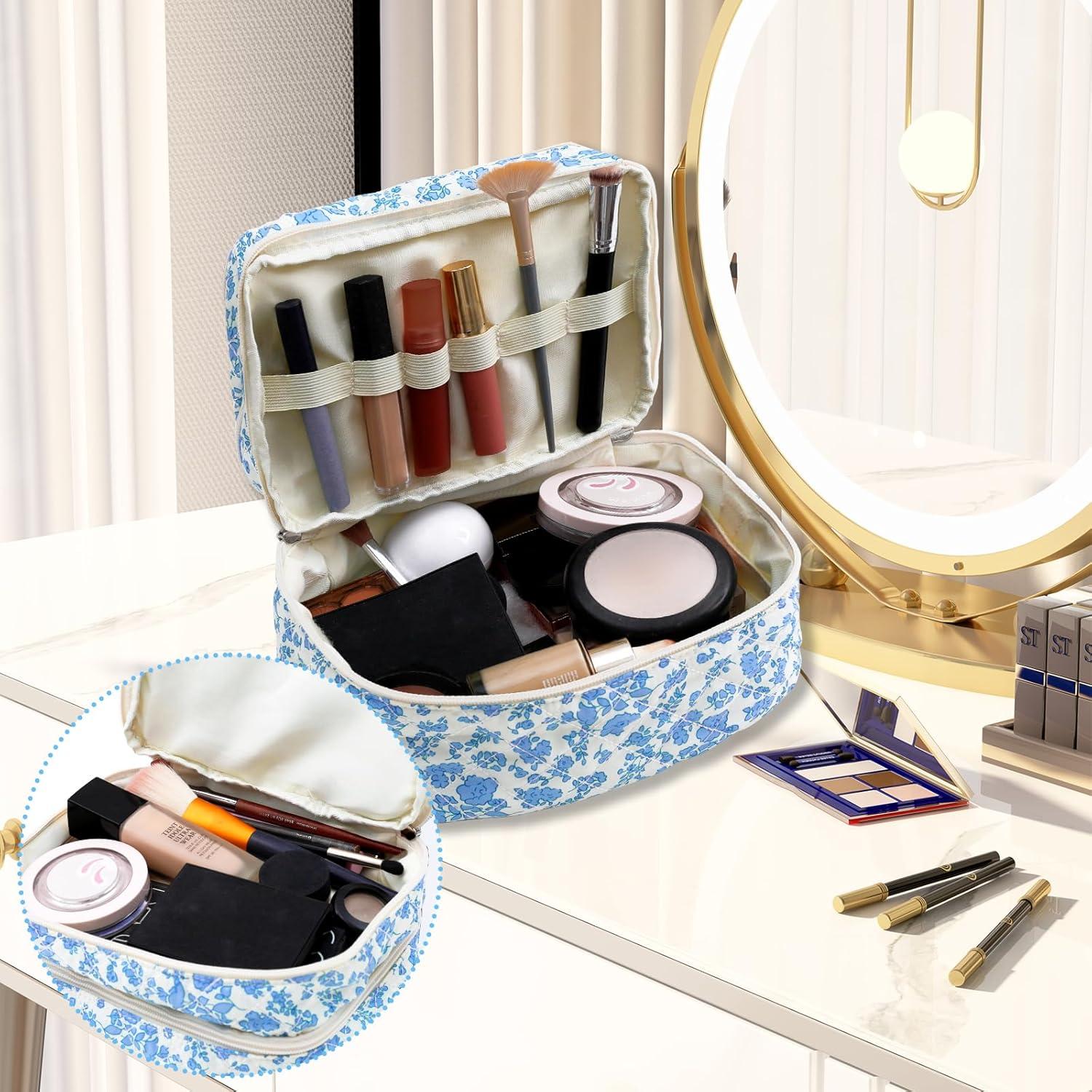 Bolsa de Maquillaje Coquette Doble Capa Floral para Mujeres