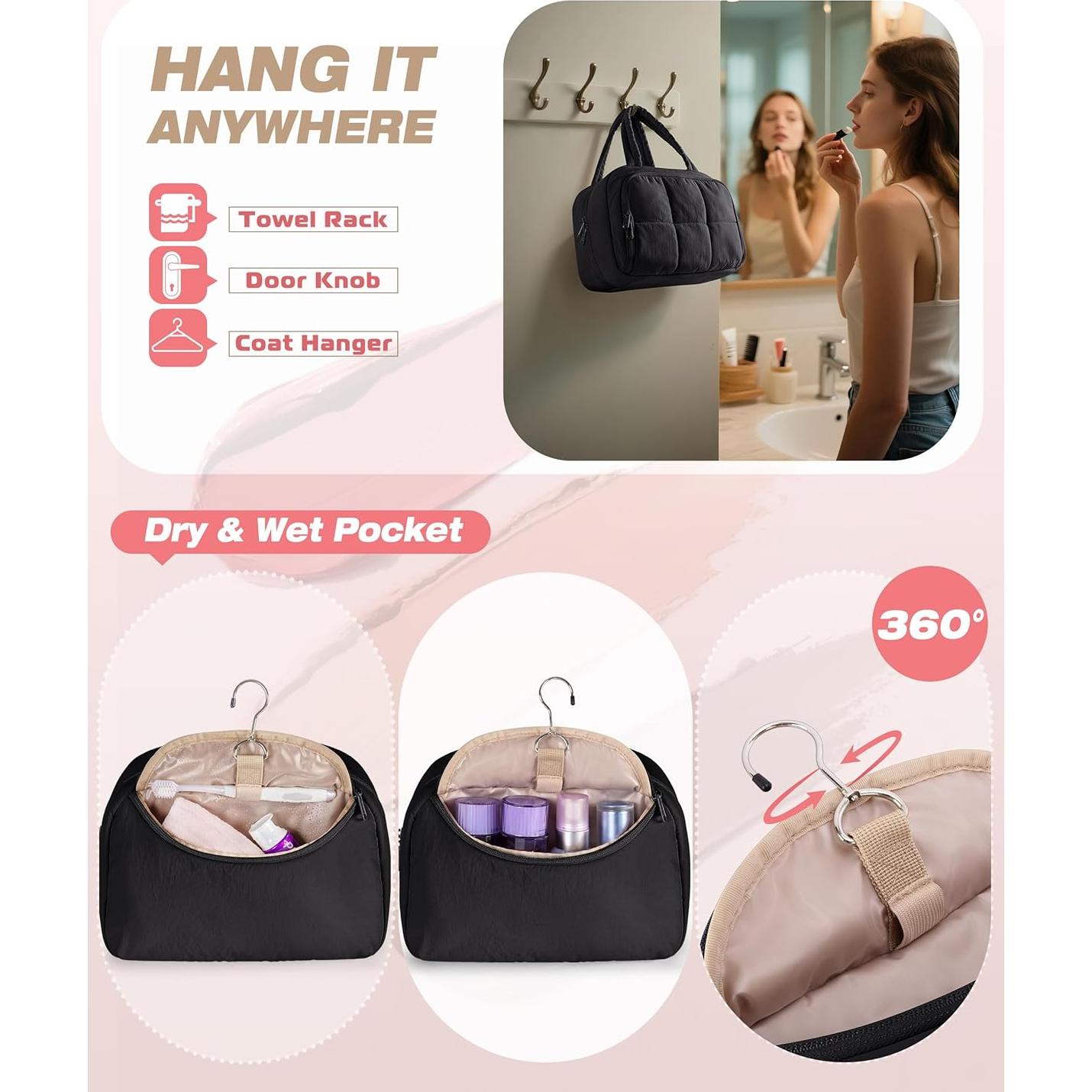 Bolsa de Aseo de Viaje Marscamd Negra con Gancho Colgante