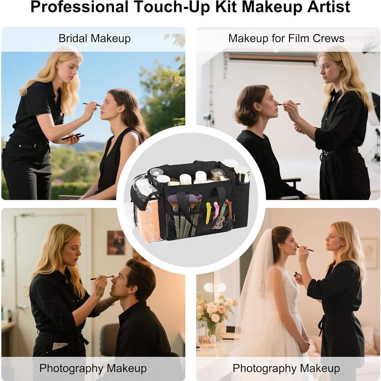 Bolsa de Maquillaje Profesional Pequeña con Divisores - Negro