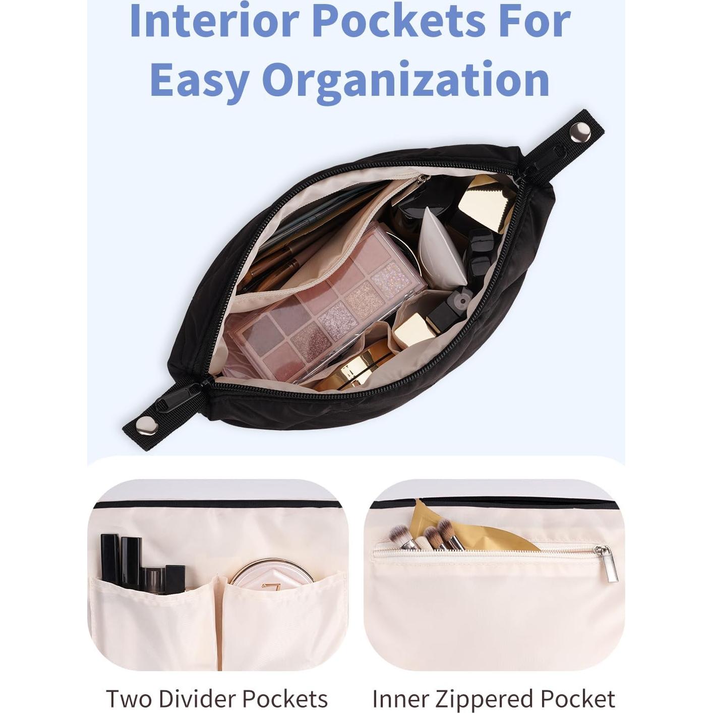 Cartera de Maquillaje Acolchada Ceneda Negra para Viaje