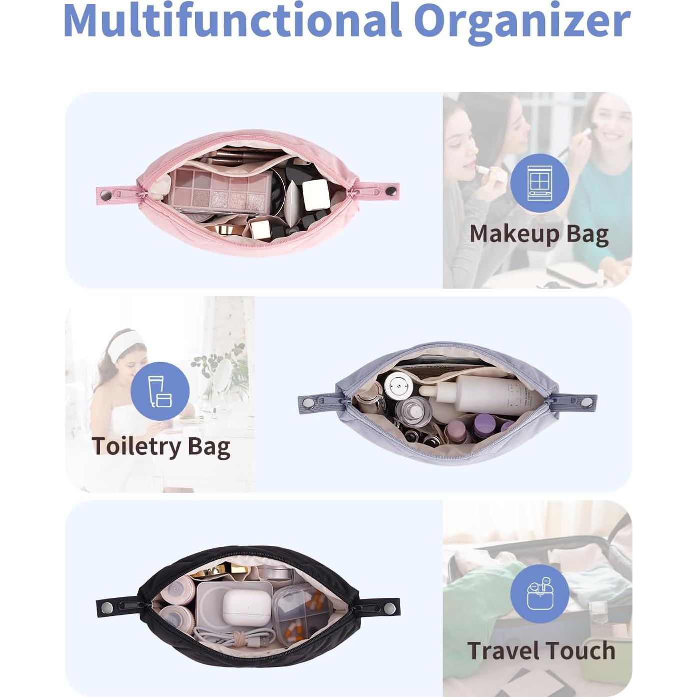 Cartera de Maquillaje Acolchada Ceneda Negra para Viaje