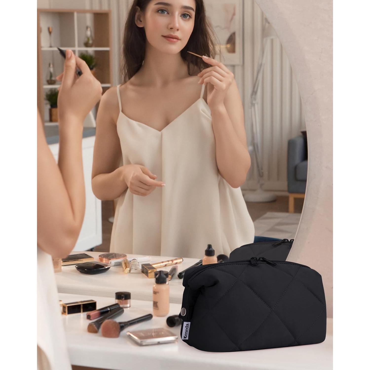 Cartera de Maquillaje Acolchada Ceneda Negra para Viaje