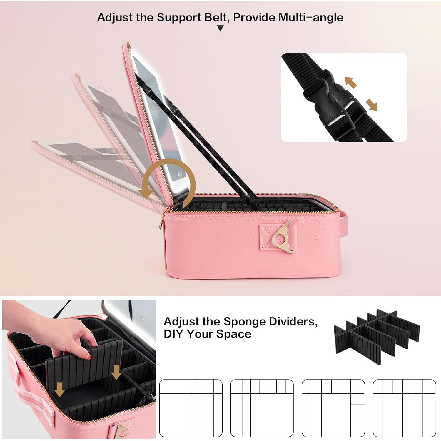 Bolsa de Maquillaje Rosa Huizhou HD902 con Espejo LED 38x28cm