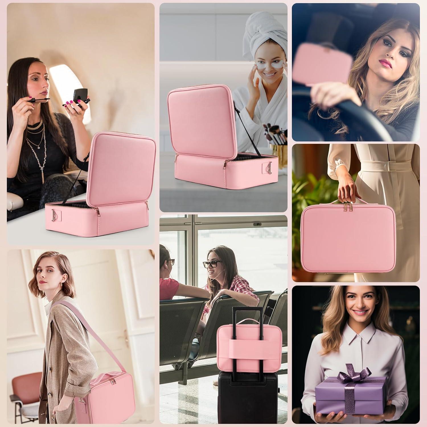 Bolsa de Maquillaje Rosa Huizhou HD902 con Espejo LED 38x28cm