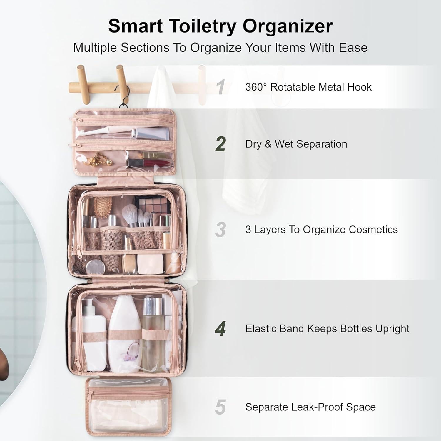 Bolsa de Aseo Colgante Everfun Rosa 30.48x22.86cm para Mujeres