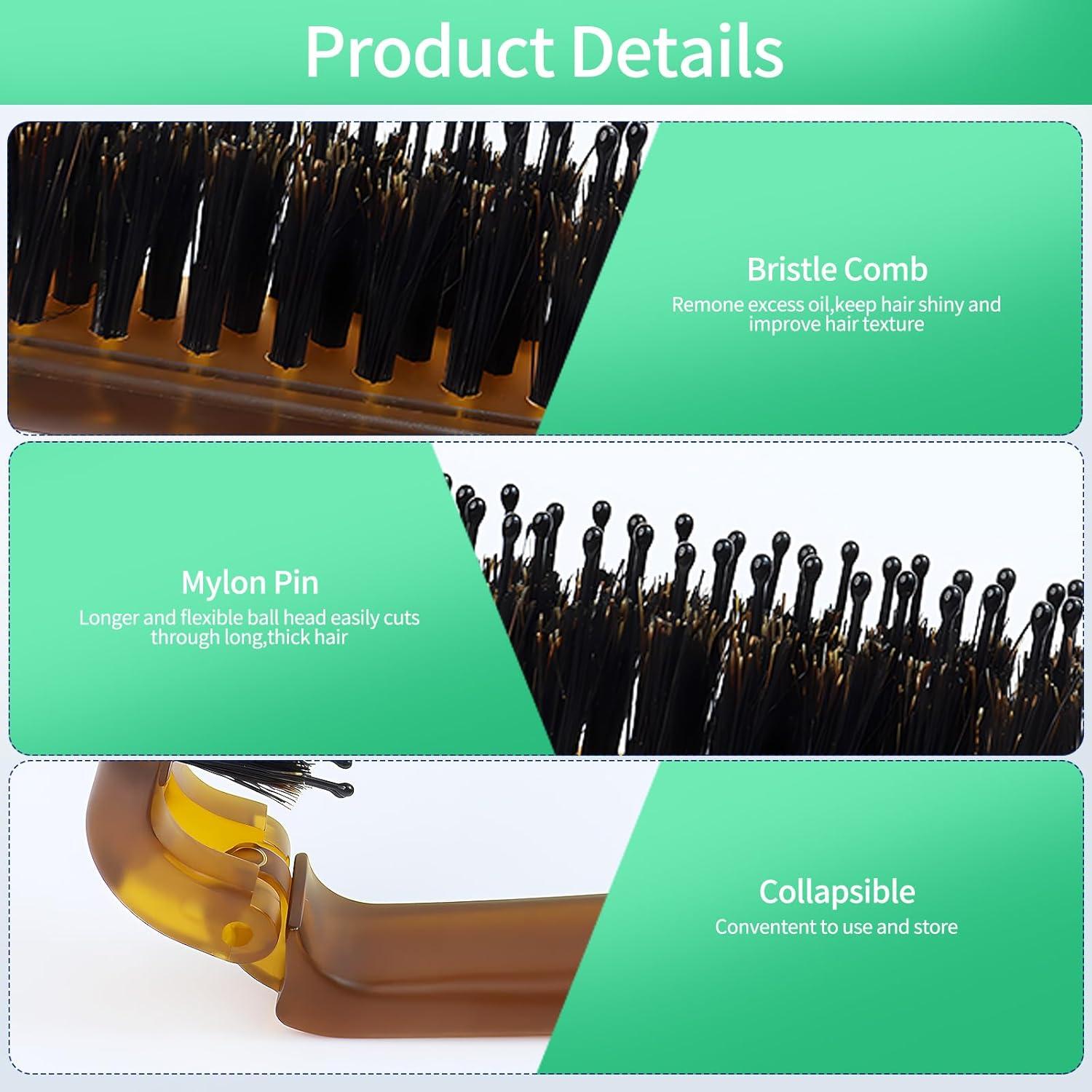 Cepillo de Pelo Plegable de Viaje GAQWOK - Cerdas de Jabalí