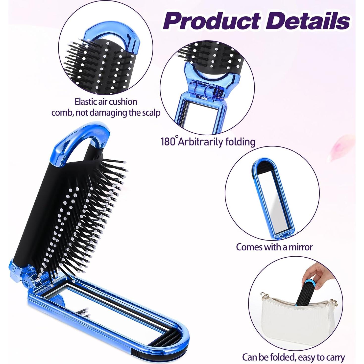 Cepillo de Pelo Plegable con Espejo MOZEAT LENS Azul