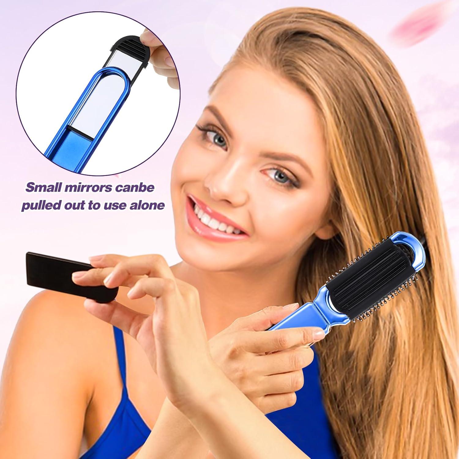 Cepillo de Pelo Plegable con Espejo MOZEAT LENS Azul