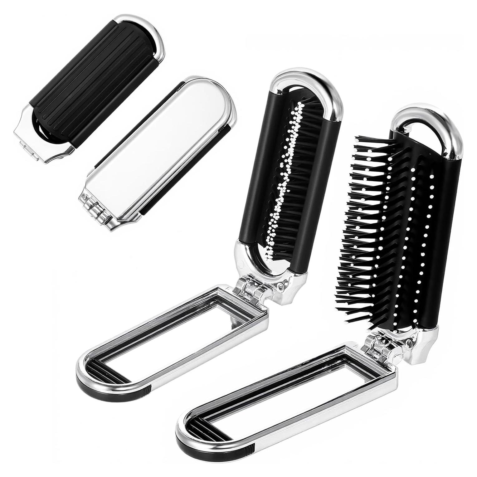 2 Cepillos de Pelo Plegables con Espejo Gtziqa - Portátiles