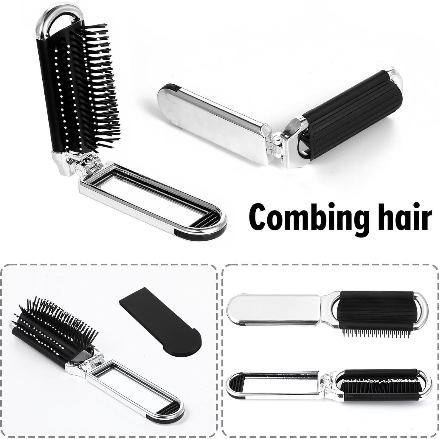 2 Cepillos de Pelo Plegables con Espejo Gtziqa - Portátiles